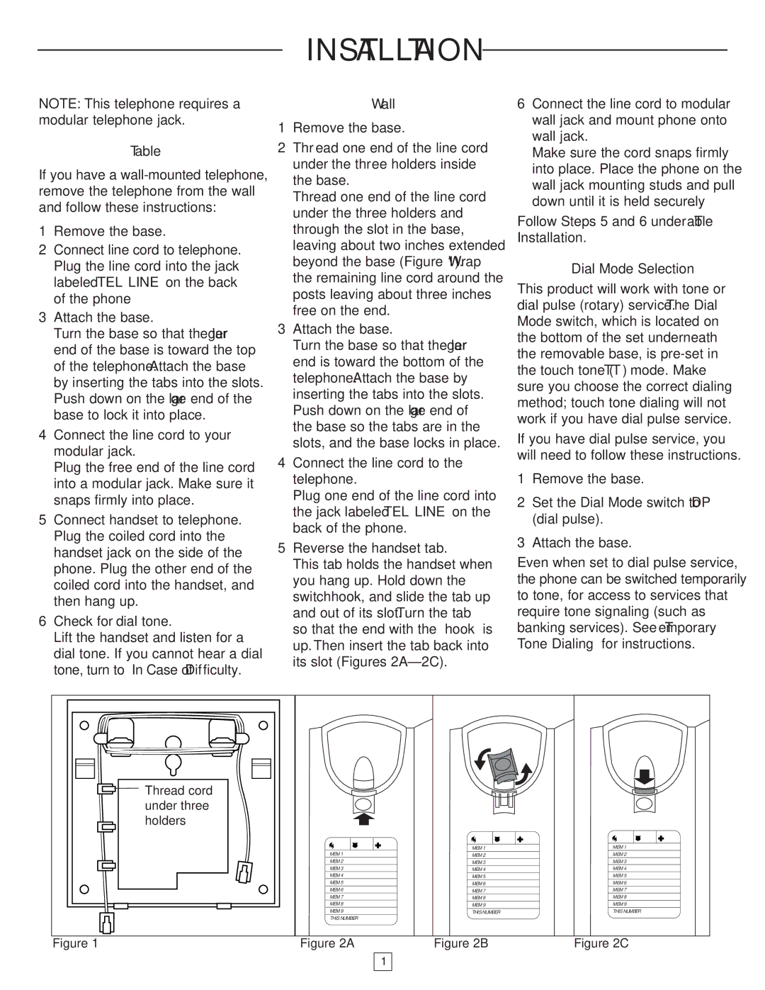 AT&T 905 user manual Installation, Connect the line cord to your modular jack, Connect the line cord to the telephone 