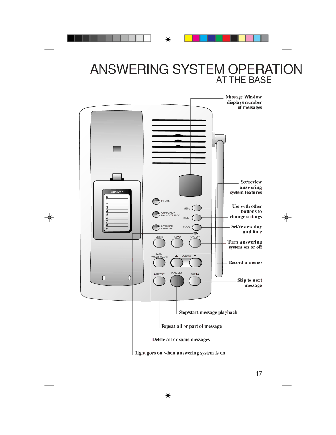 AT&T 9050 user manual Answering System Operation, AT the Base 