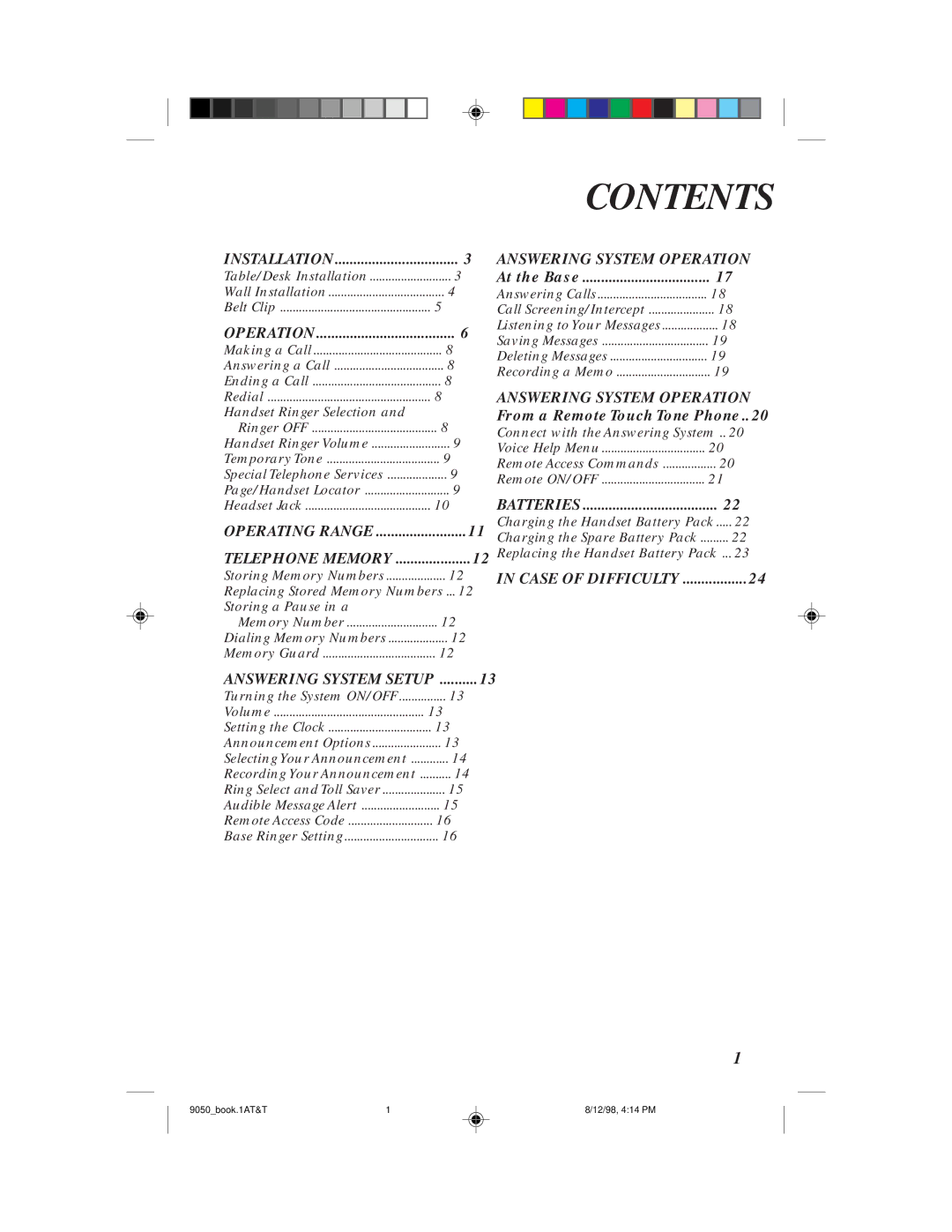 AT&T 9050 user manual Contents 