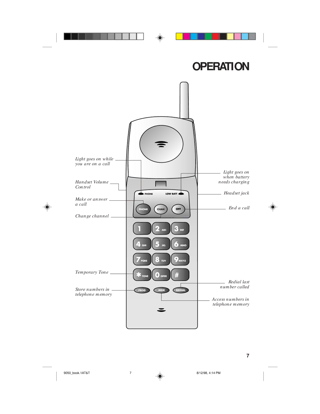 AT&T 9050 user manual Operation 