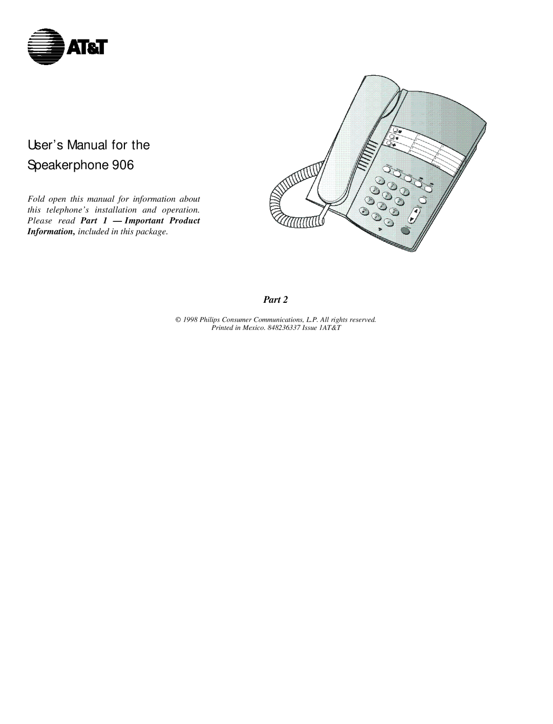 AT&T 906 user manual User’s Manual for Speakerphone 