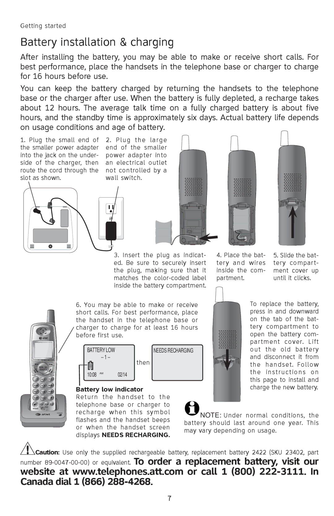 AT&T 91-001105-040-100 user manual Battery installation & charging 