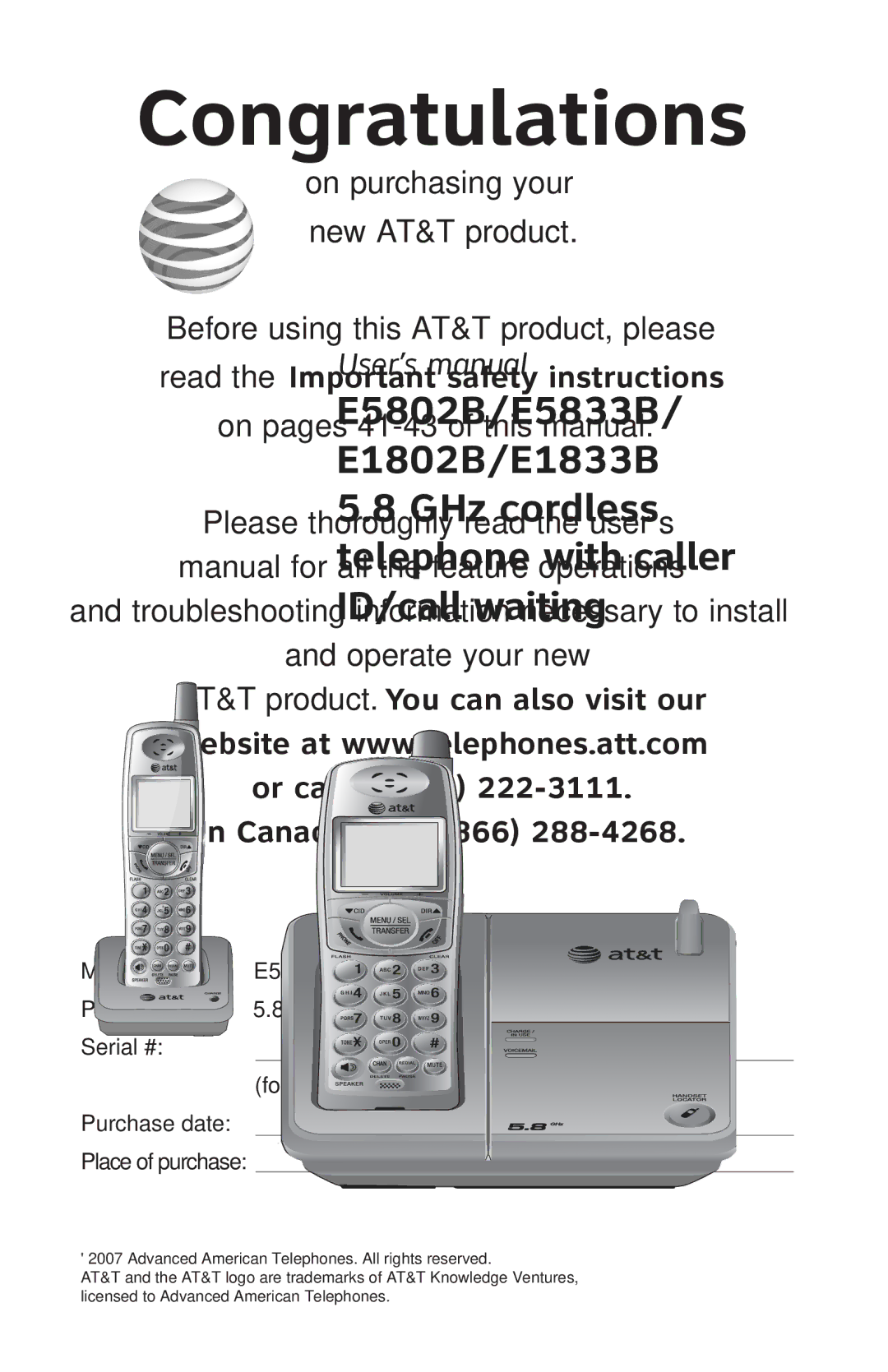 AT&T 91-001105-040-100 user manual Congratulations 