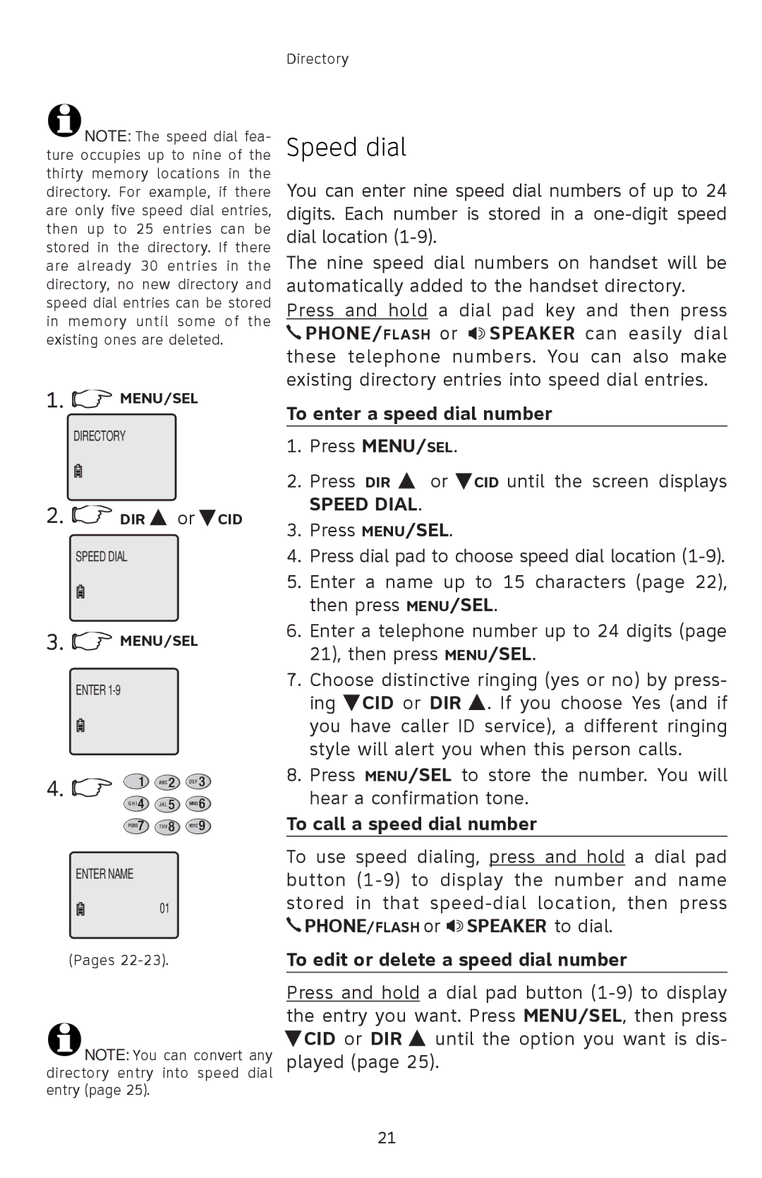 AT&T 91-001105-040-100 user manual Speed dial, To enter a speed dial number, To call a speed dial number 