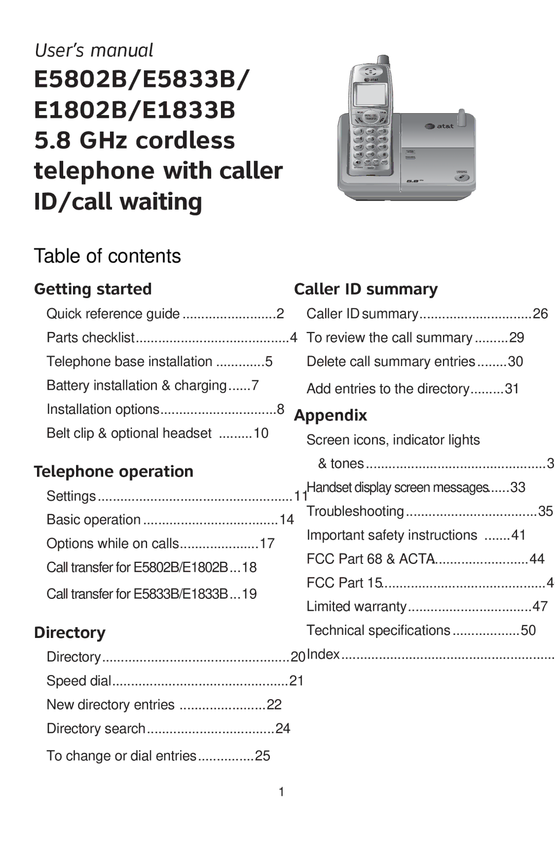 AT&T 91-001105-040-100 user manual Table of contents 