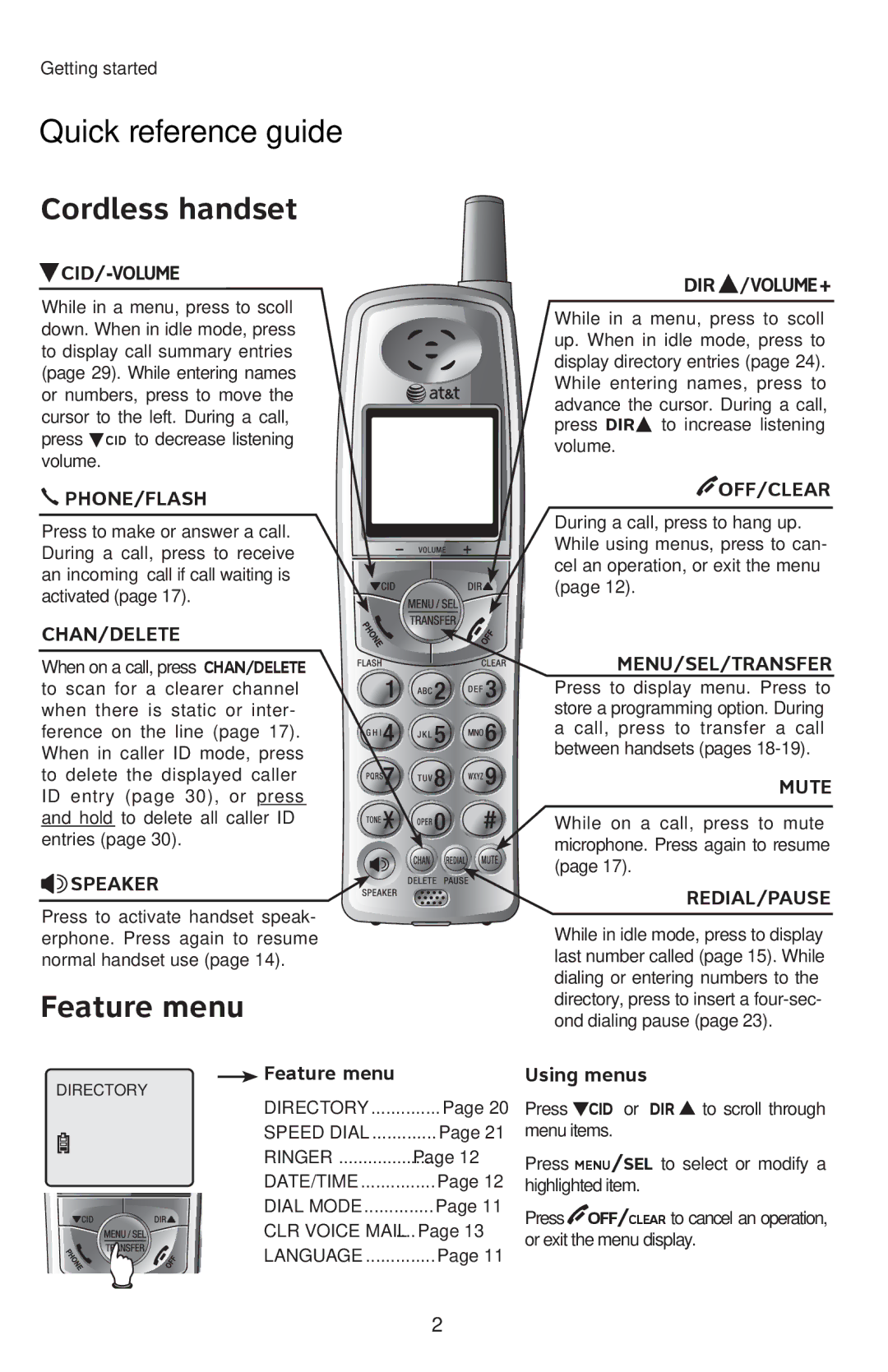 AT&T 91-001105-040-100 user manual Quick reference guide, Cordless handset 