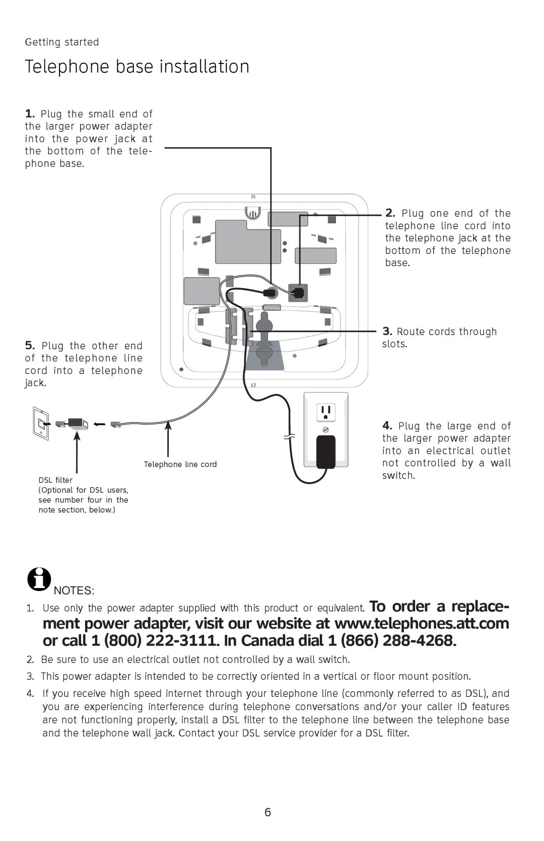 AT&T 91-001105-040-100 user manual Telephone base installation 