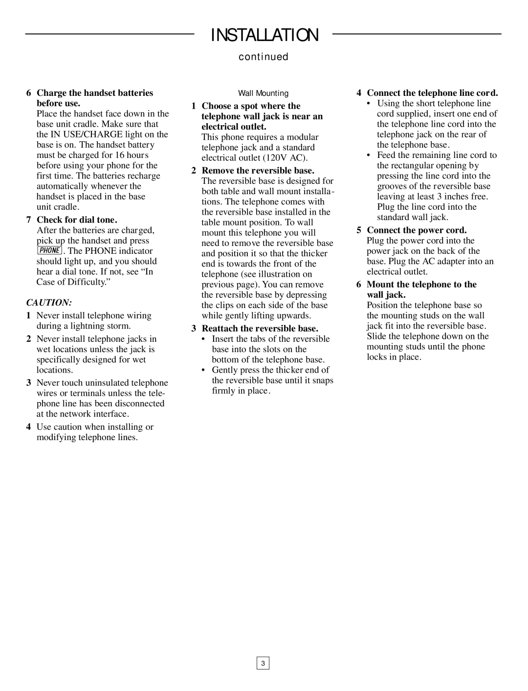 AT&T 9105 user manual Charge the handset batteries before use, Check for dial tone, Remove the reversible base 