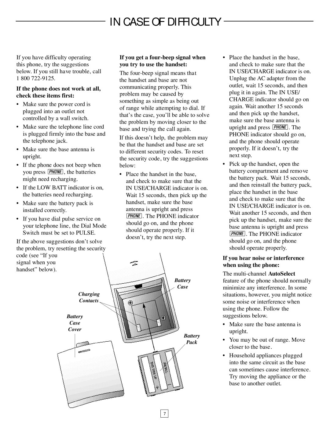 AT&T 9105 user manual Case of Difficulty, If the phone does not work at all, check these items first 