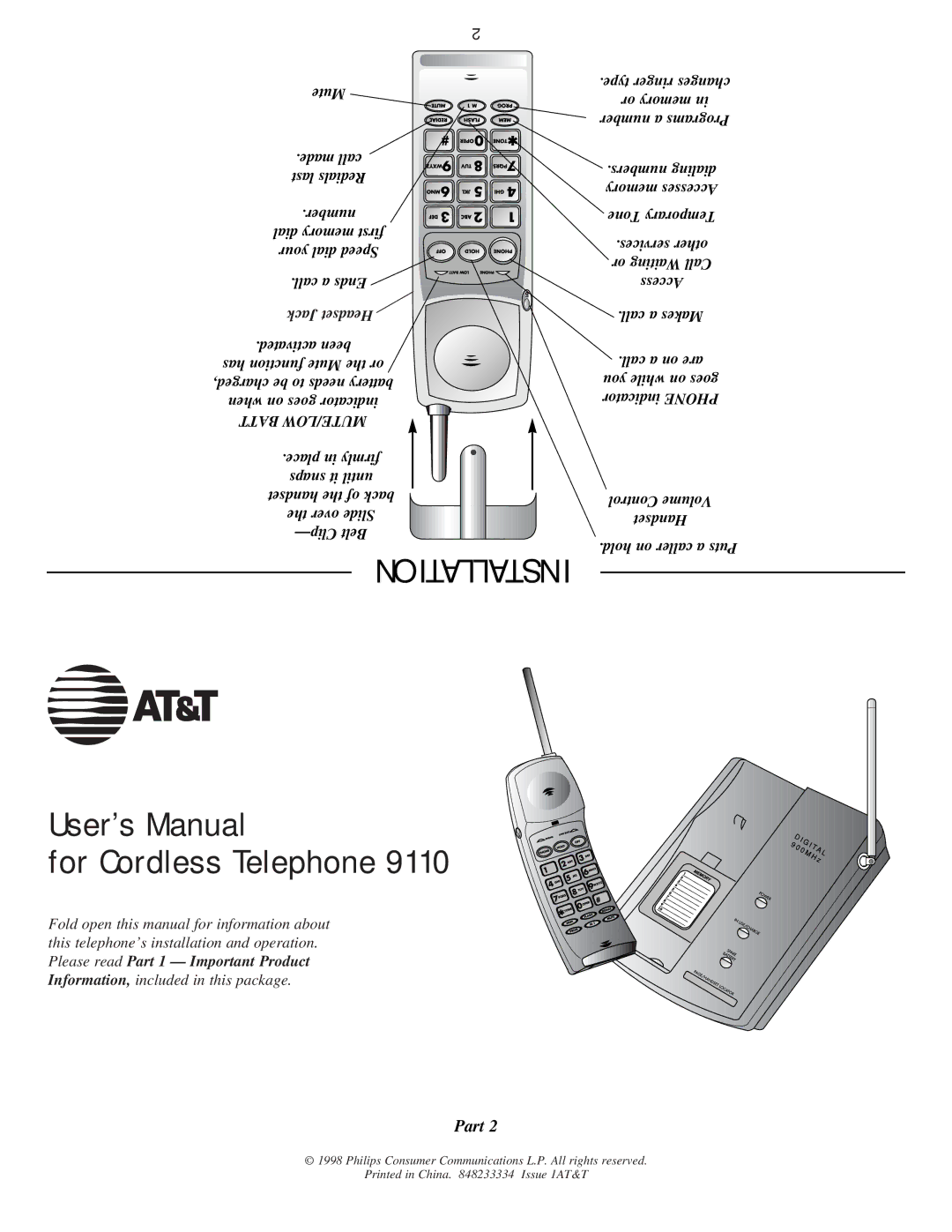 AT&T 9110 user manual Installation, User’s Manual For Cordless Telephone 