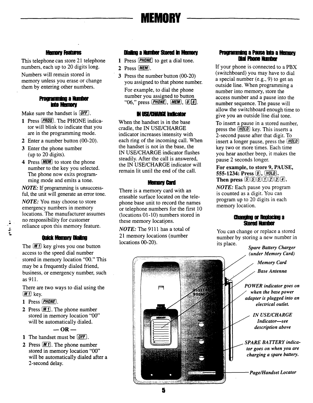 AT&T 9111 manual Memory 