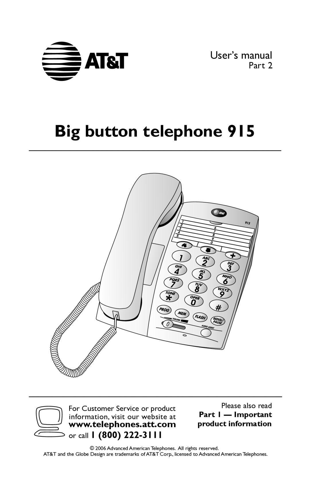 AT&T 915 user manual Big button telephone 