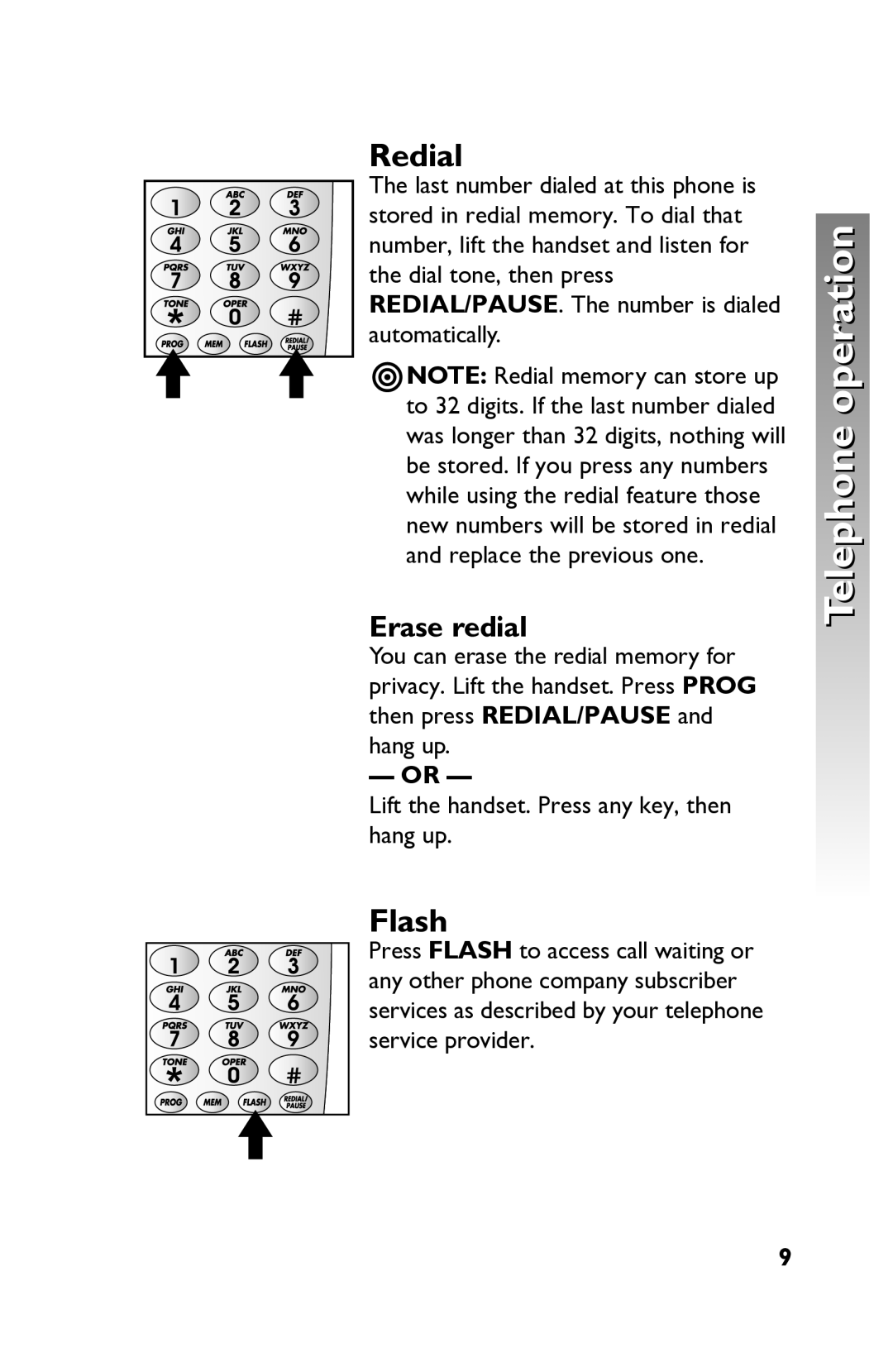 AT&T 915 user manual Redial, Flash 