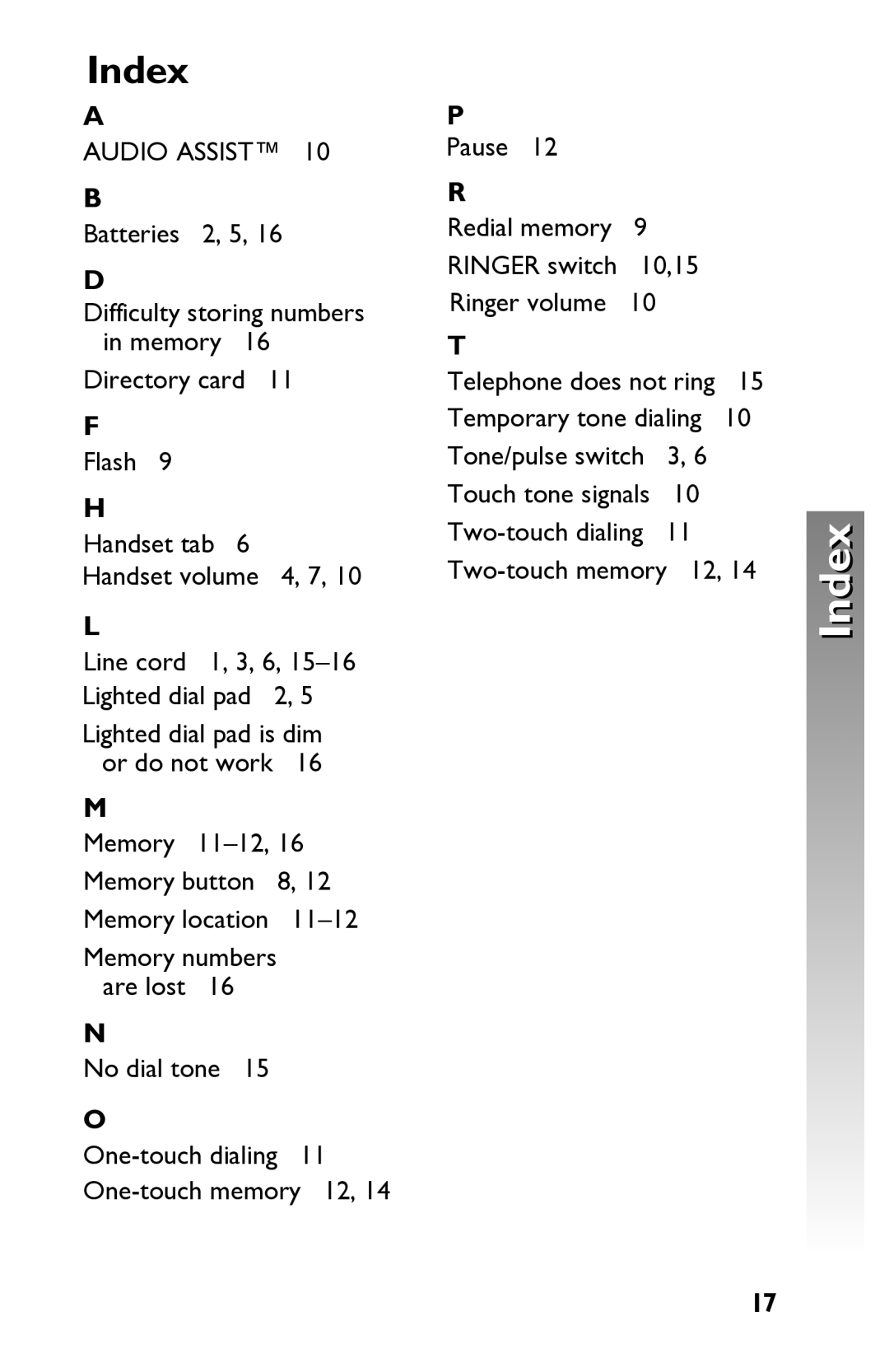 AT&T 915 user manual Index 