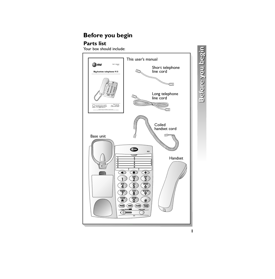 AT&T 915 user manual Before you begin, Parts list 