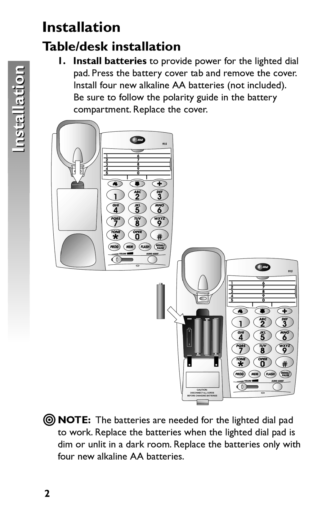 AT&T 915 user manual Installation, Table/desk installation 