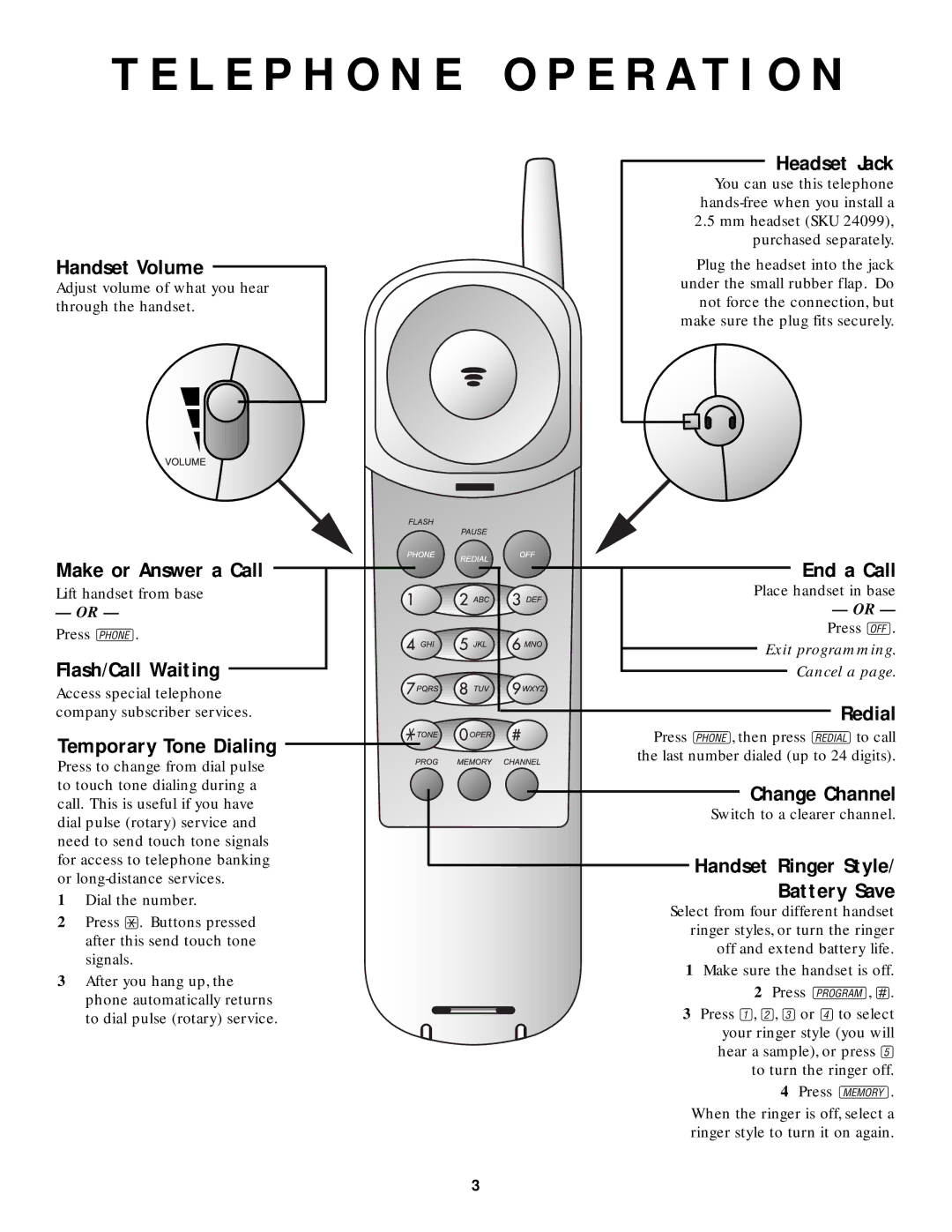 AT&T 9210 user manual Headset Jack, Handset Volume, Battery Save 