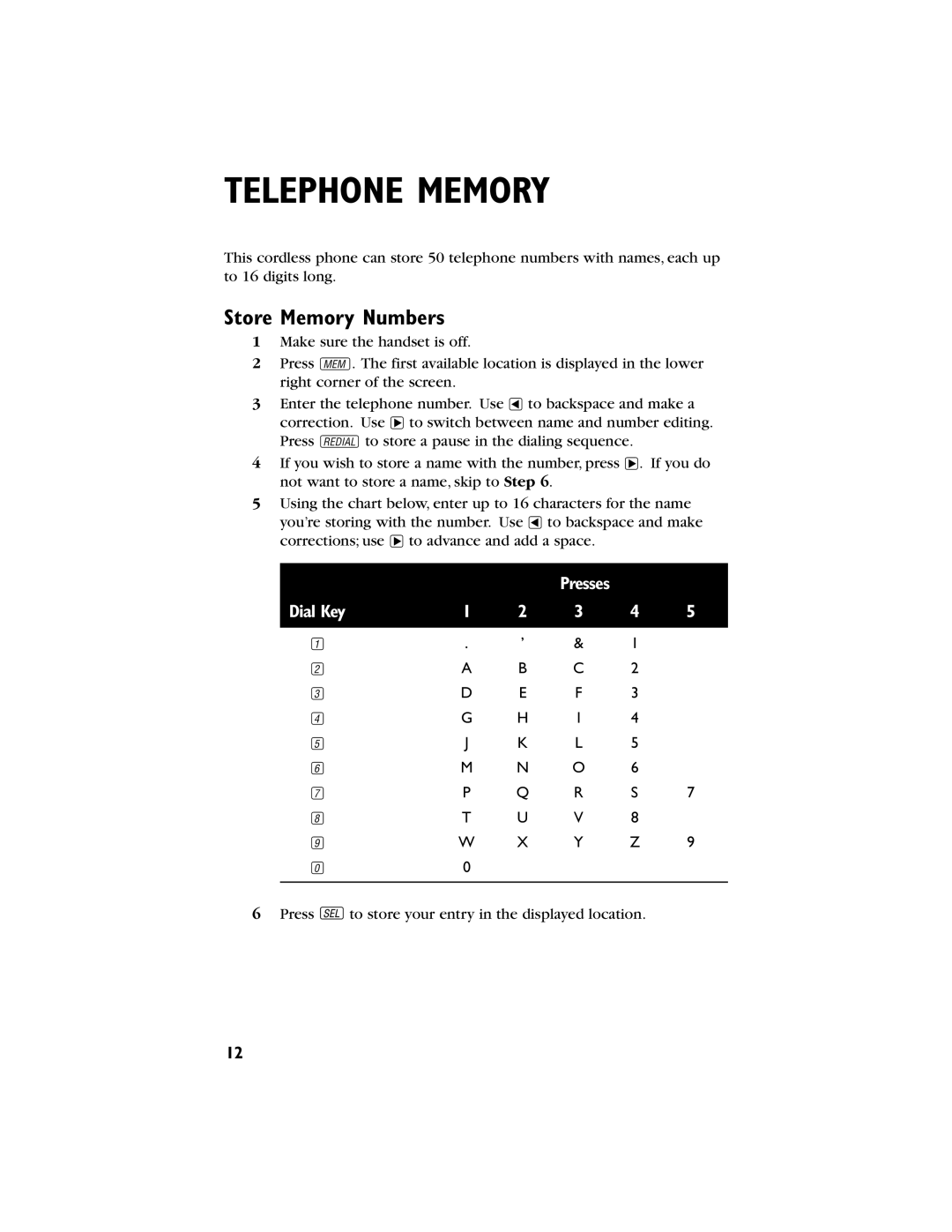 AT&T 9230 user manual Telephone Memory, Store Memory Numbers 