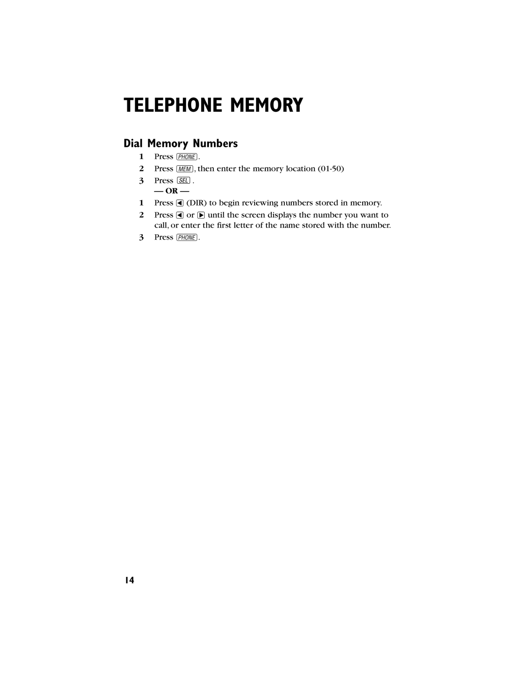 AT&T 9230 user manual Dial Memory Numbers 