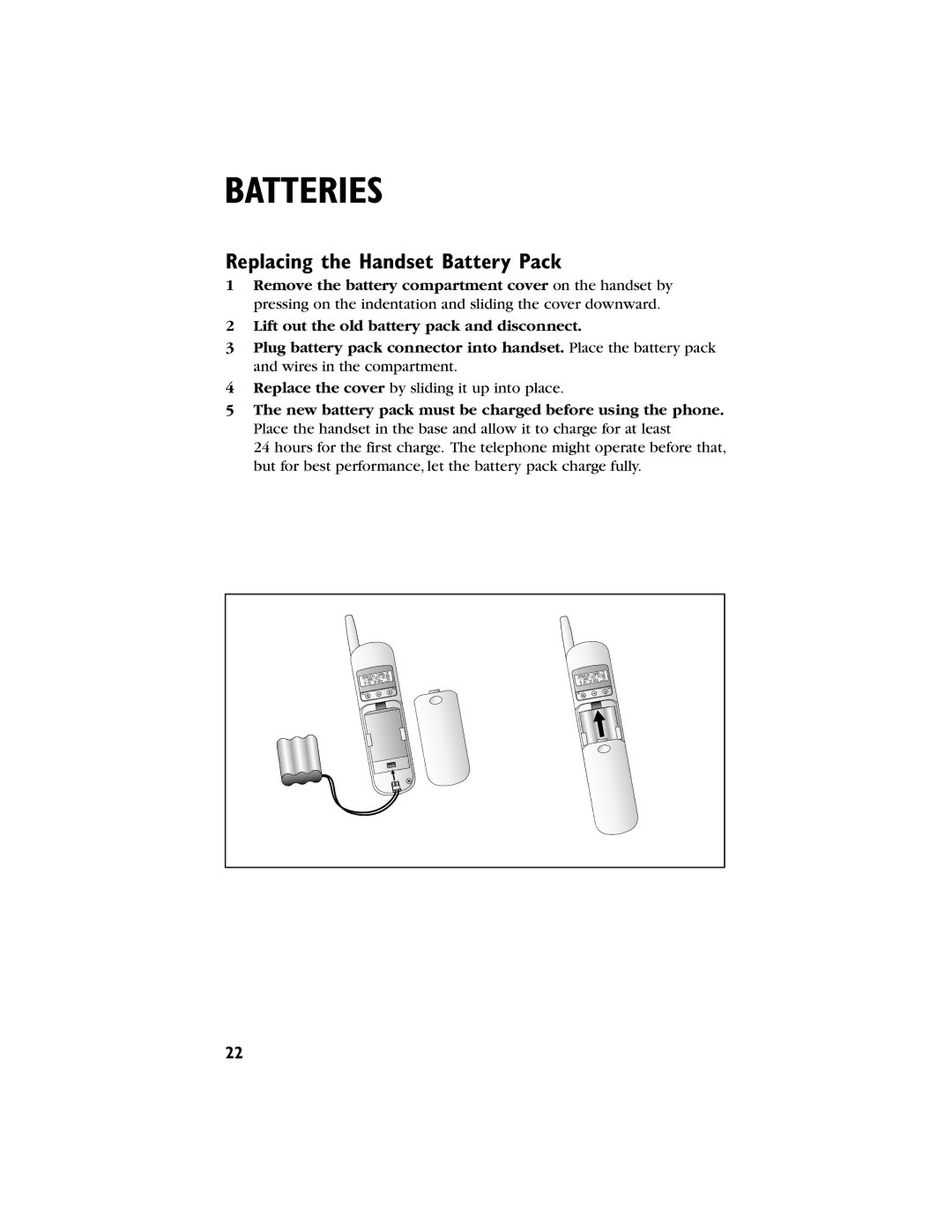 AT&T 9230 user manual Replacing the Handset Battery Pack 