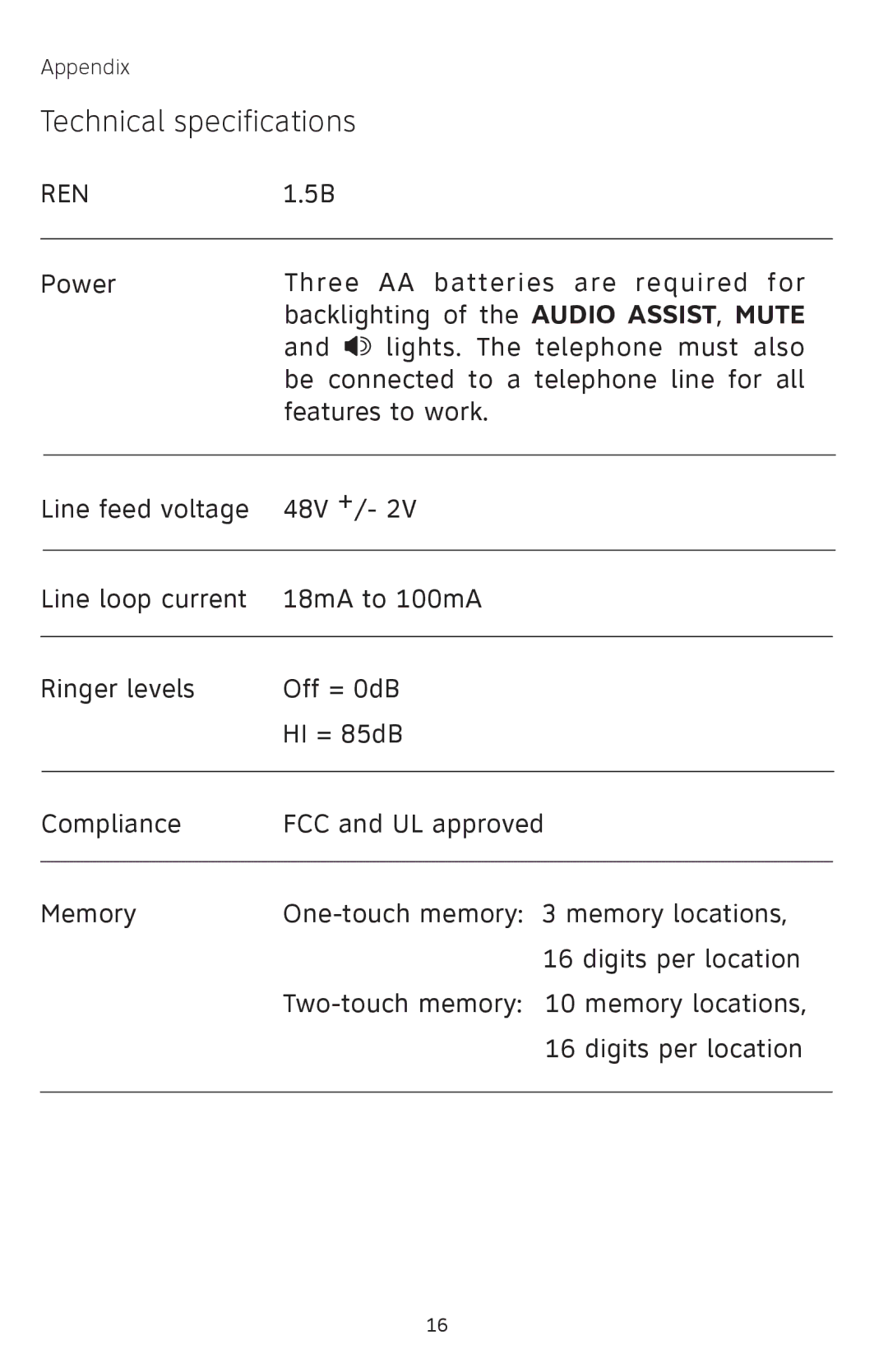 AT&T 929 user manual Technical specifications, REN1.5B 