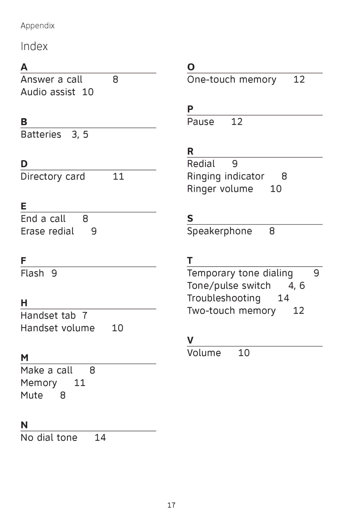 AT&T 929 user manual Index 