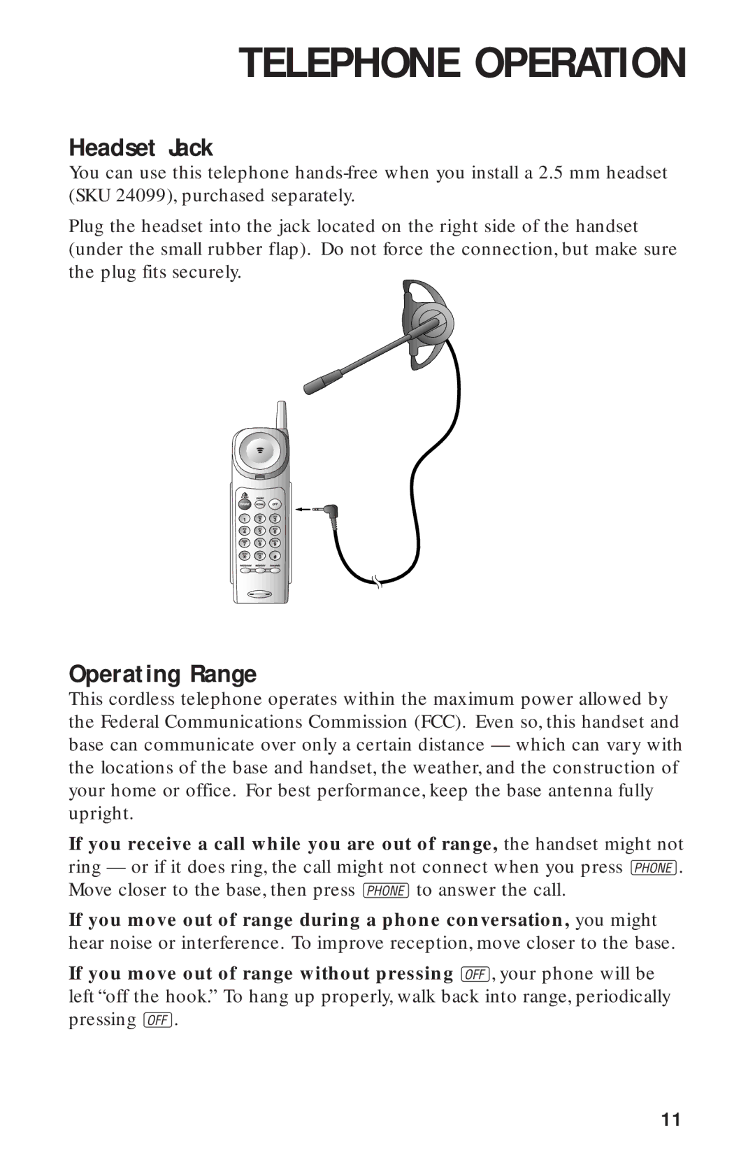 AT&T 9311 user manual Headset Jack, Operating Range 