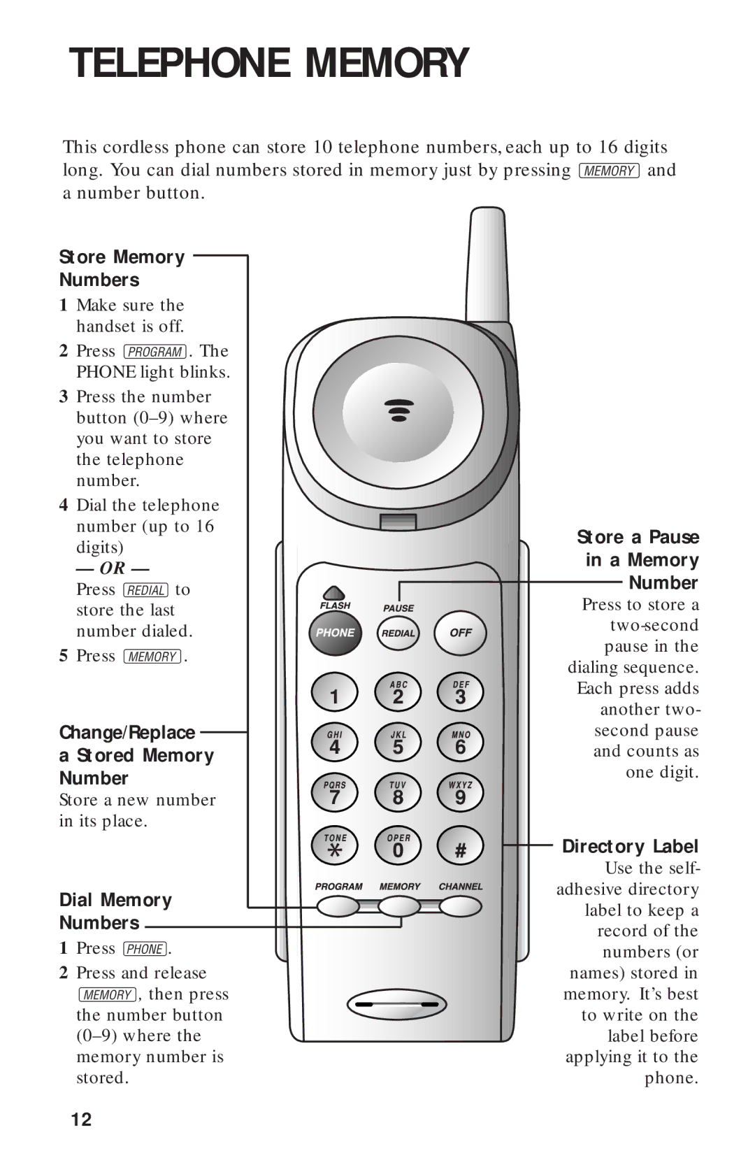 AT&T 9311 user manual Telephone Memory 