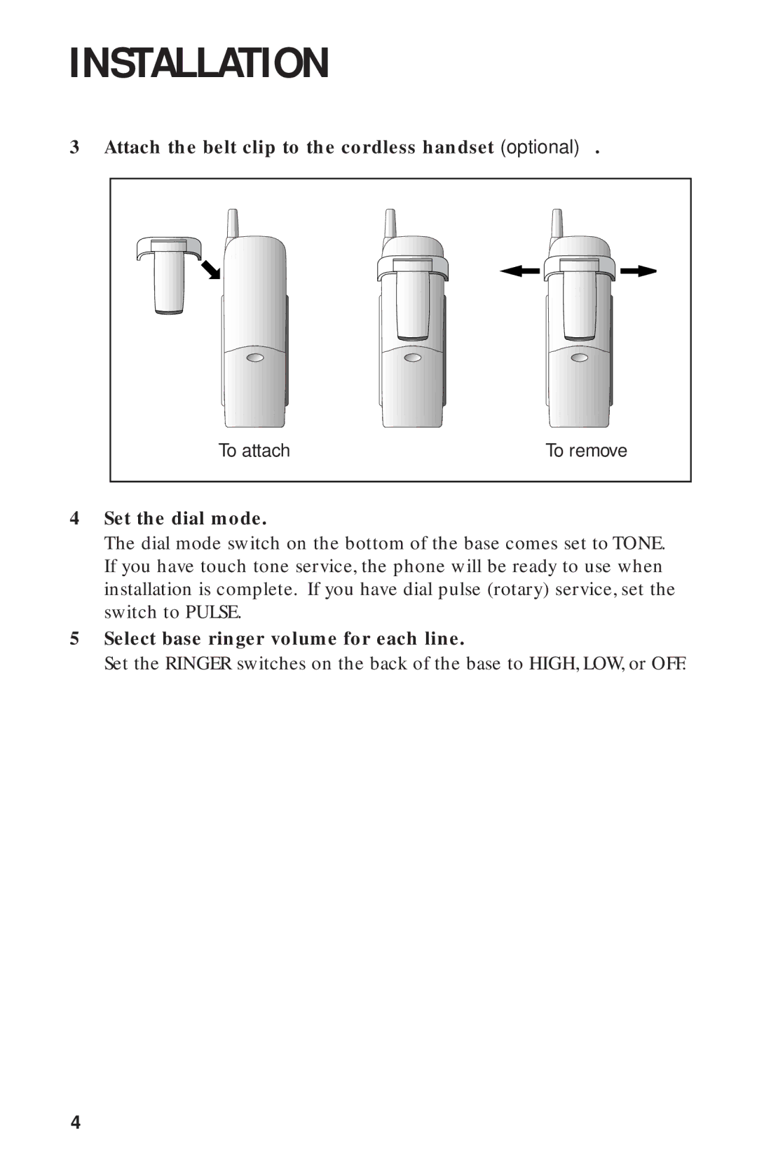 AT&T 9312 user manual Attach the belt clip to the cordless handset optional, Set the dial mode 