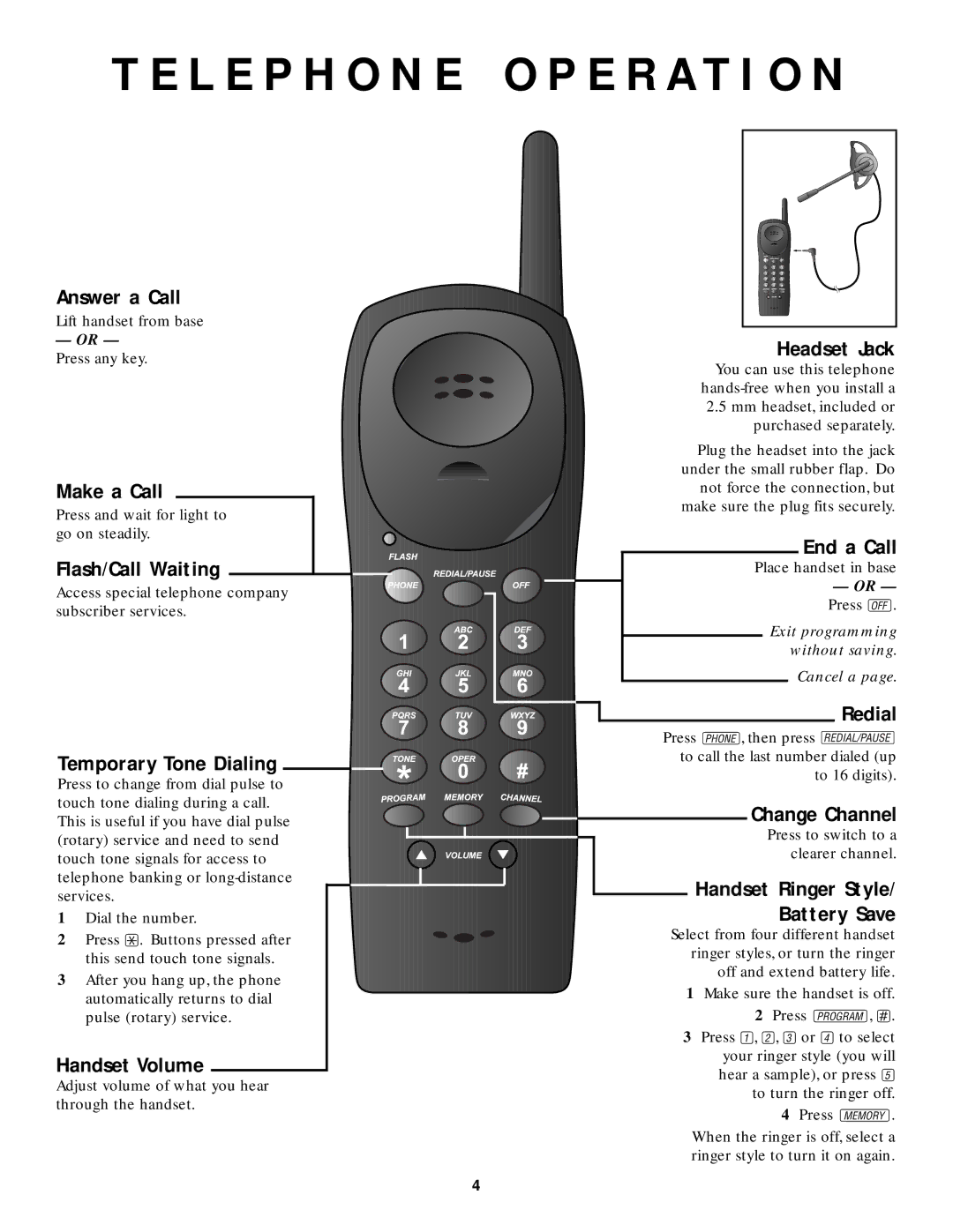 AT&T 9320/8220 Answer a Call, Make a Call, Flash/Call Waiting, Temporary Tone Dialing, Handset Volume, Headset Jack 