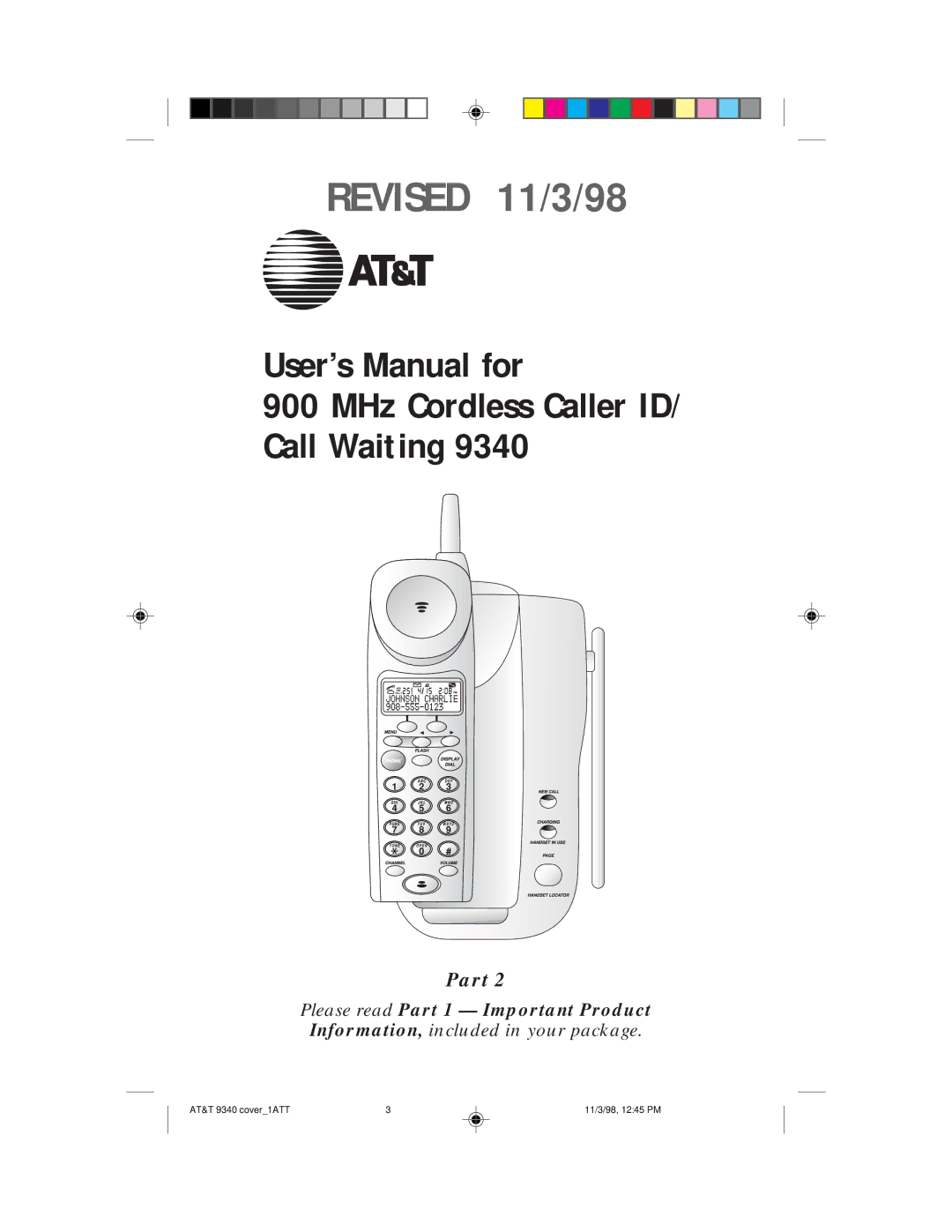 AT&T 9340 user manual Revised 11/3/98 