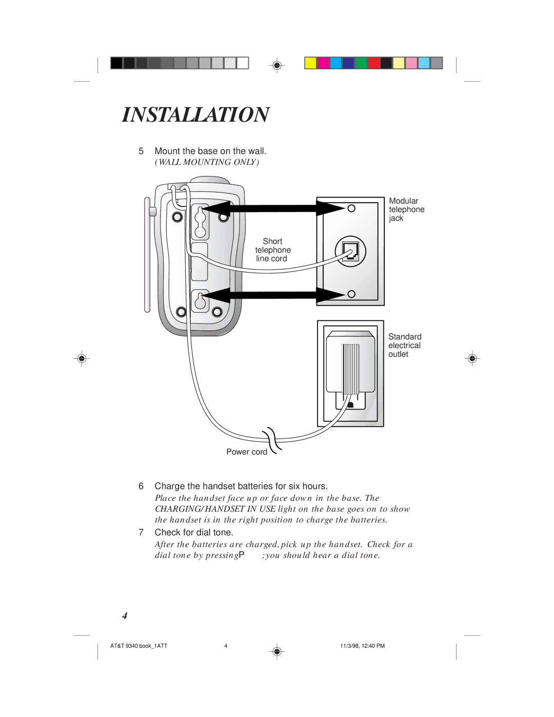 AT&T 9340 user manual Mount the base on the wall 