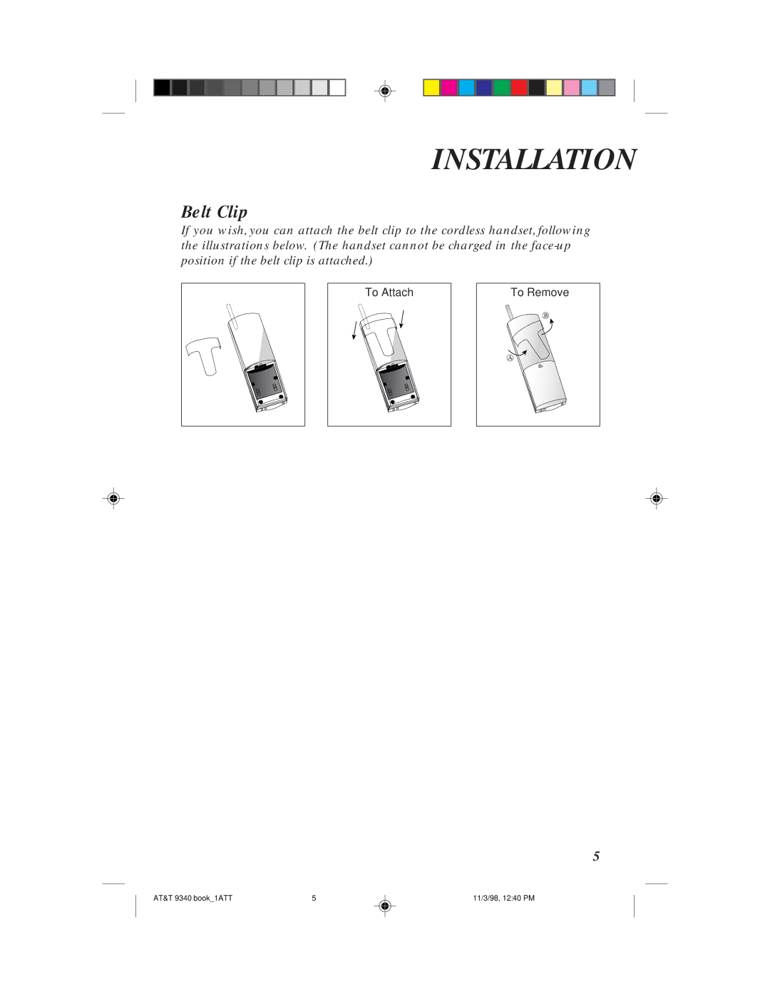 AT&T 9340 user manual Belt Clip 