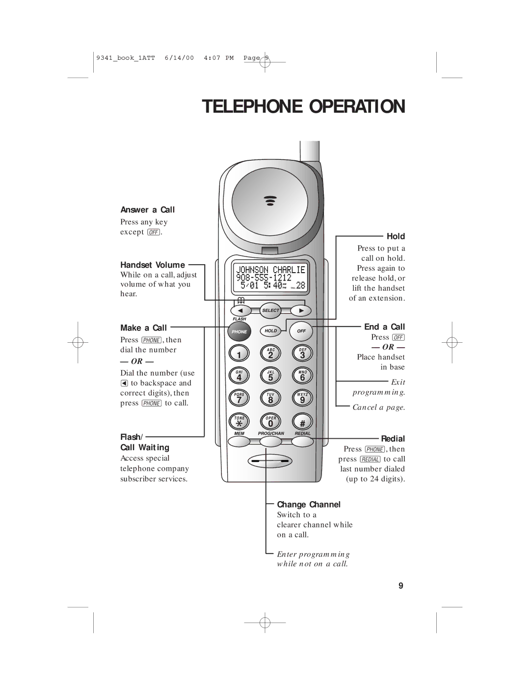 AT&T 9341 user manual Telephone Operation 