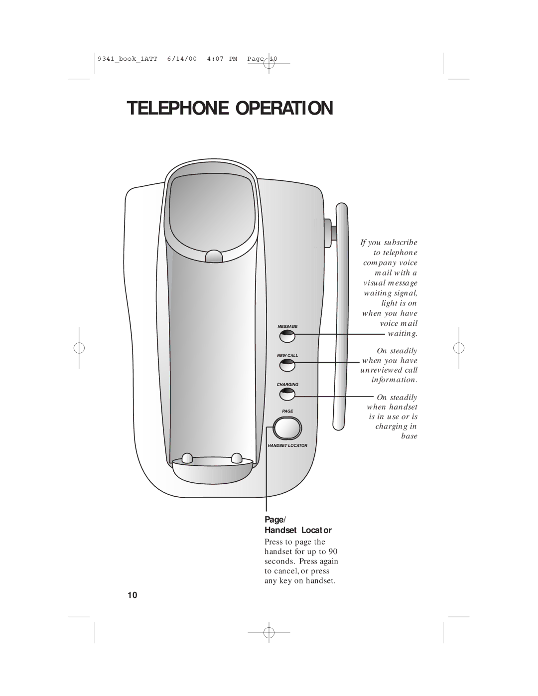 AT&T 9341 user manual Handset Locator 