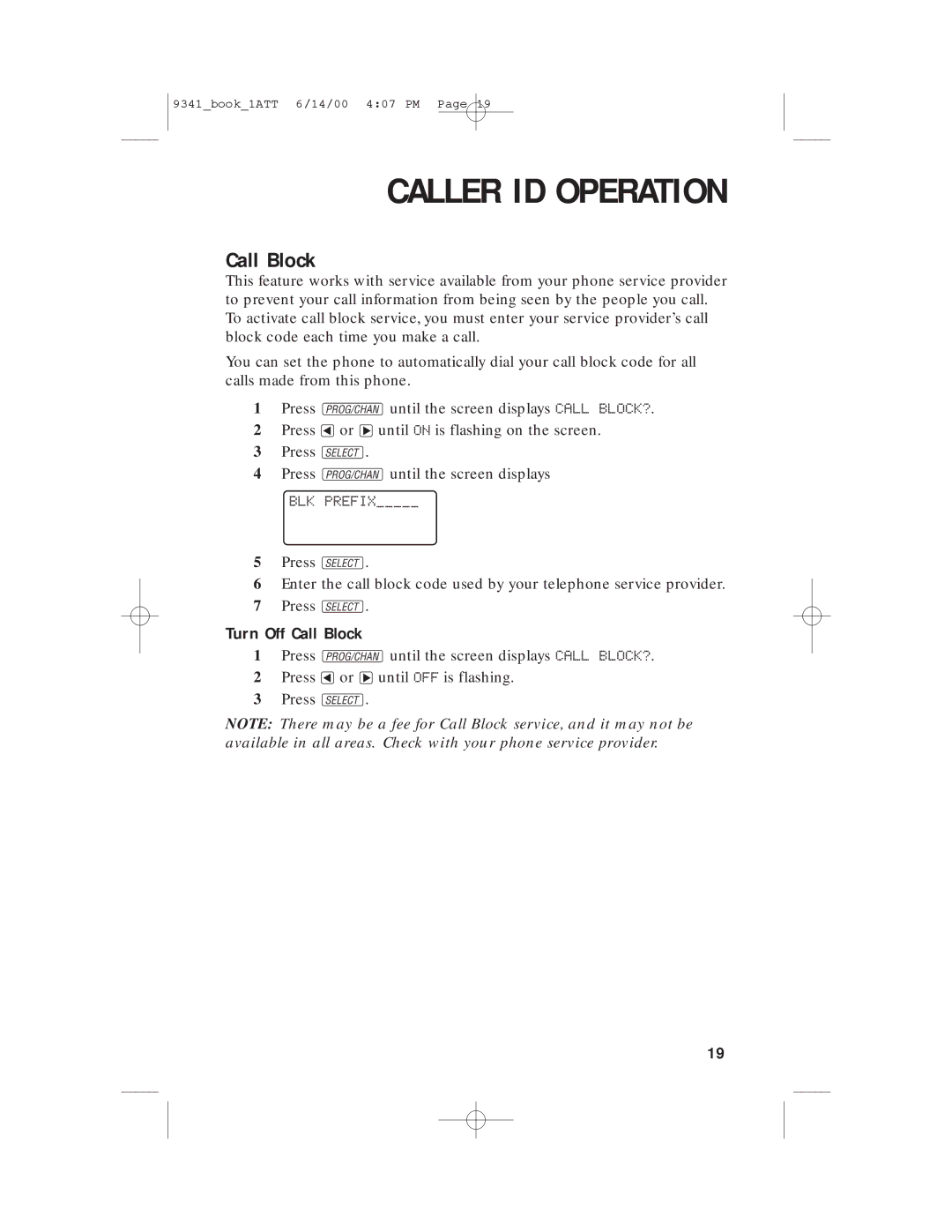 AT&T 9341 user manual Turn Off Call Block 