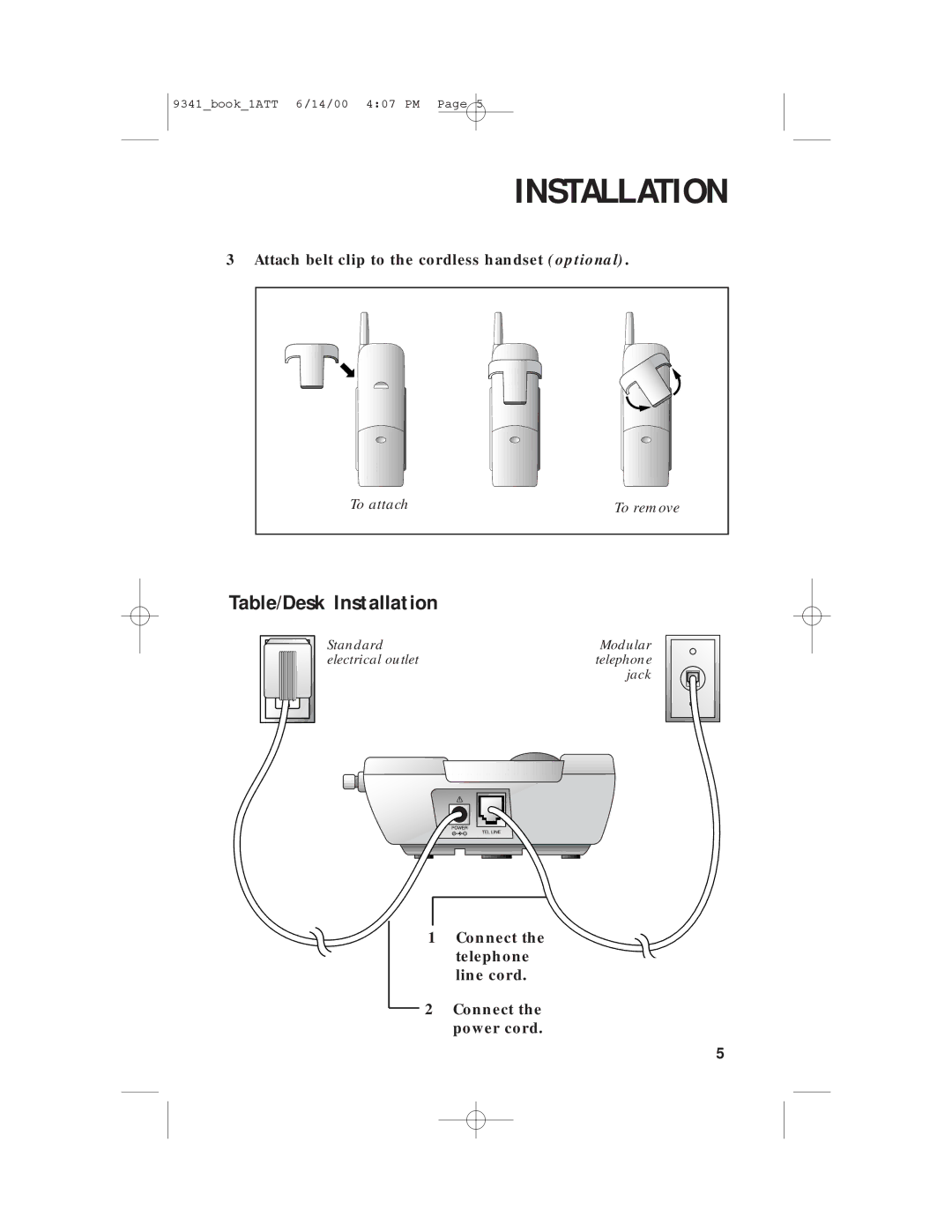 AT&T 9341 user manual Table/Desk Installation 