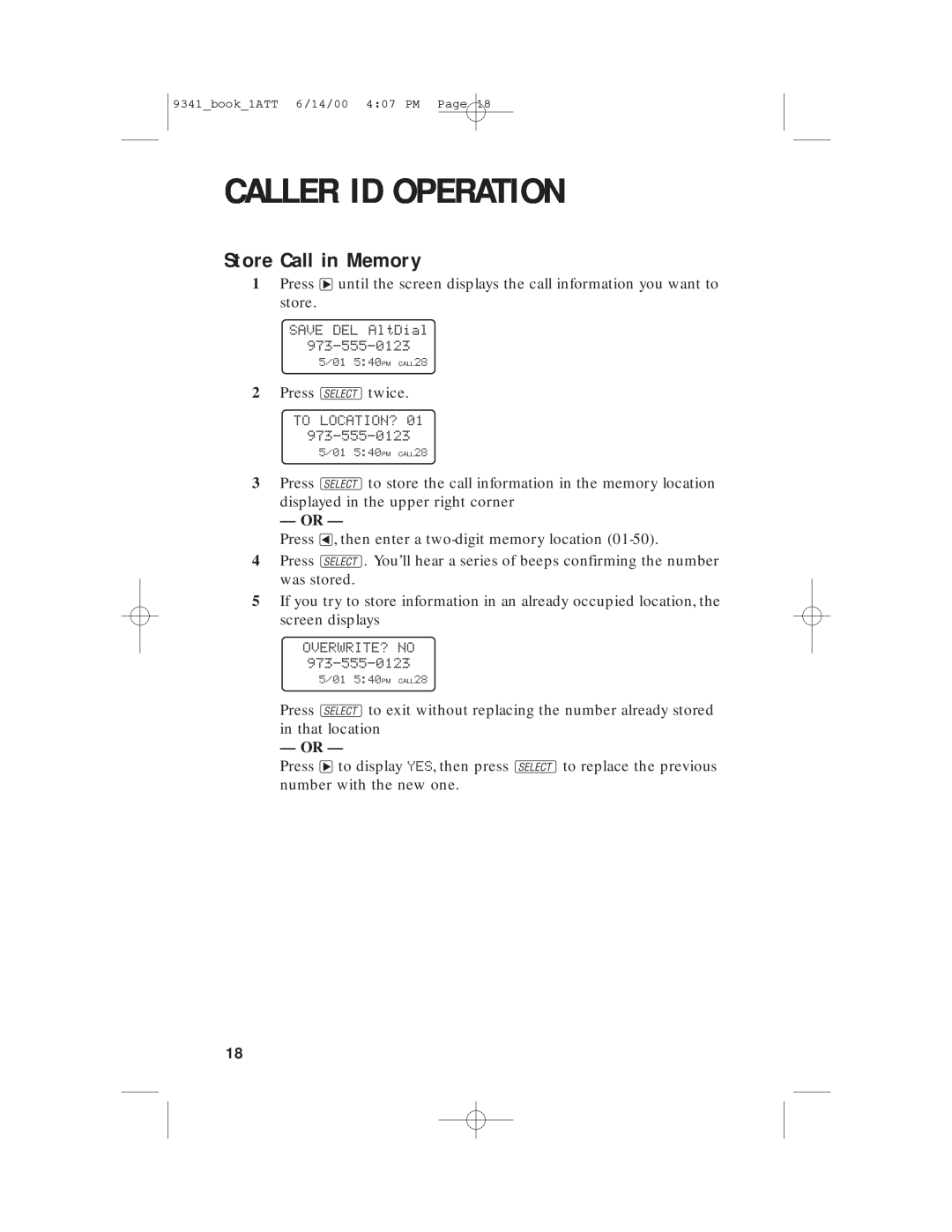 AT&T 9341 user manual Store Call in Memory, Caller Id Operation 