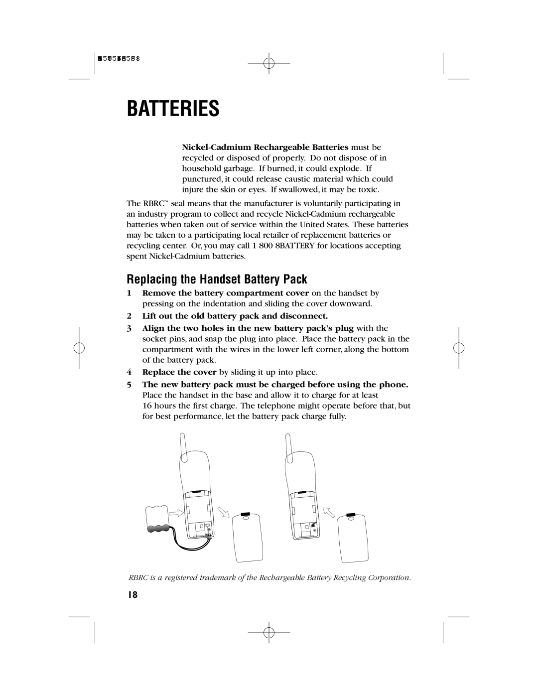 AT&T 9345 user manual Replacing the Handset Battery Pack 