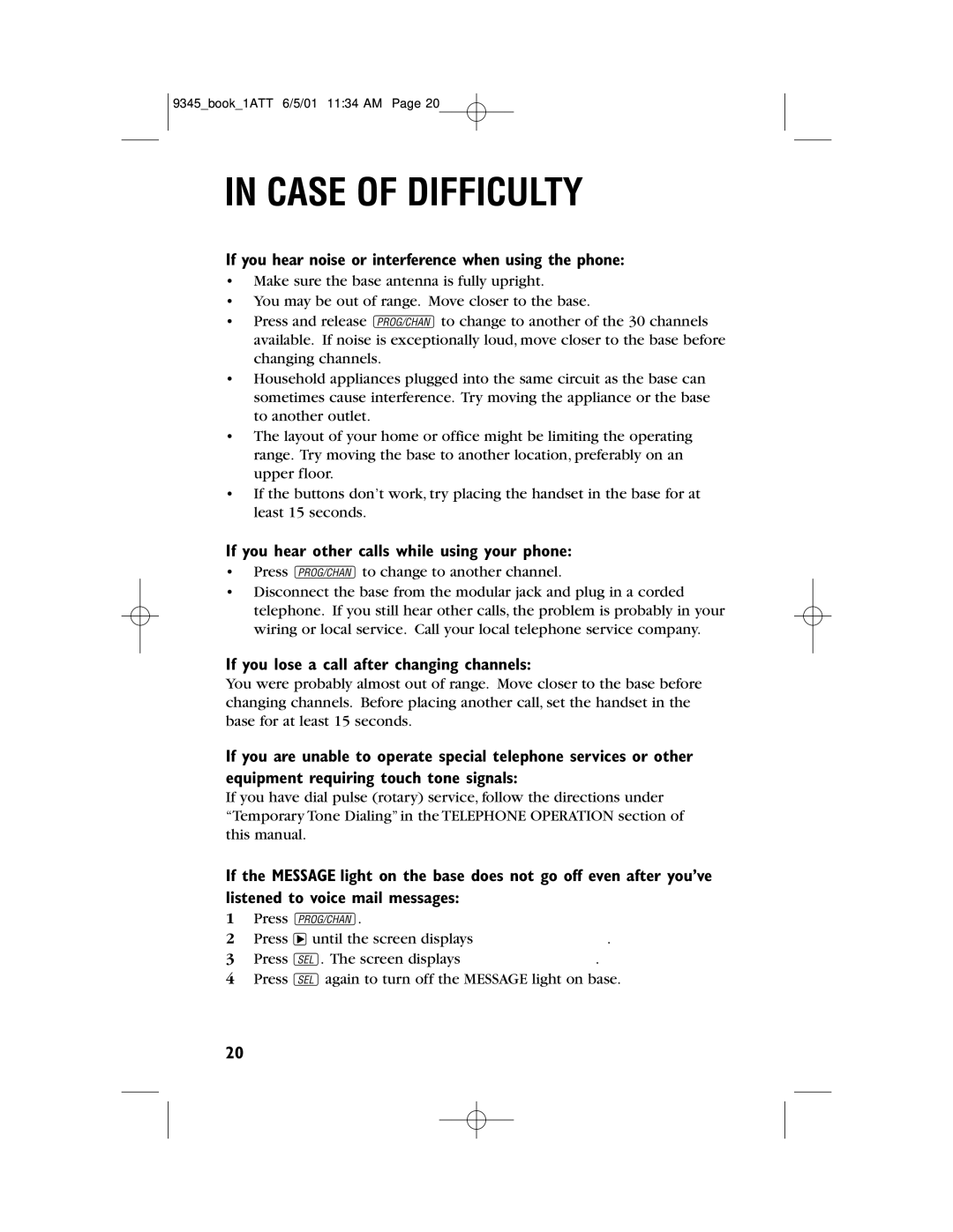 AT&T 9345 If you hear noise or interference when using the phone, If you hear other calls while using your phone 