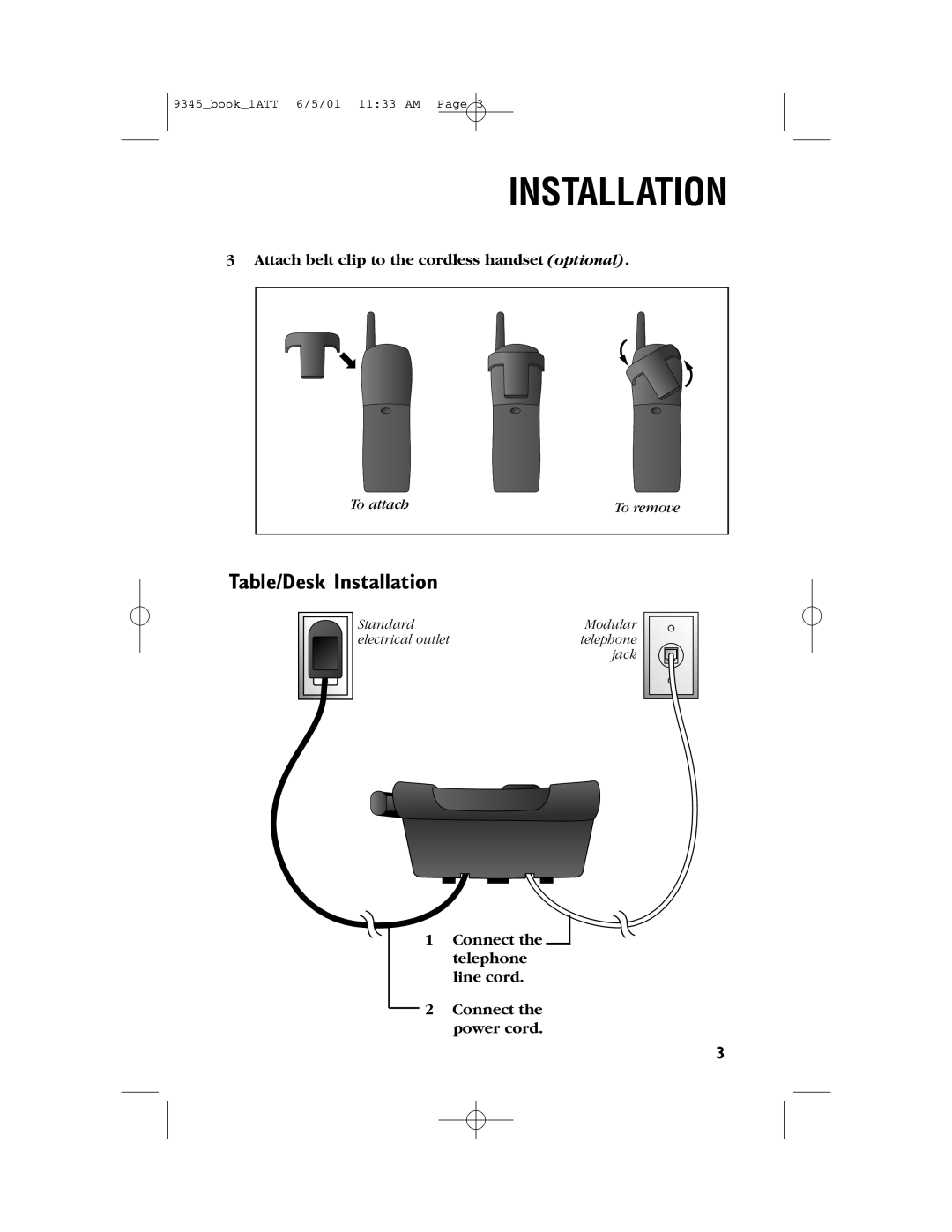 AT&T 9345 user manual Table/Desk Installation 