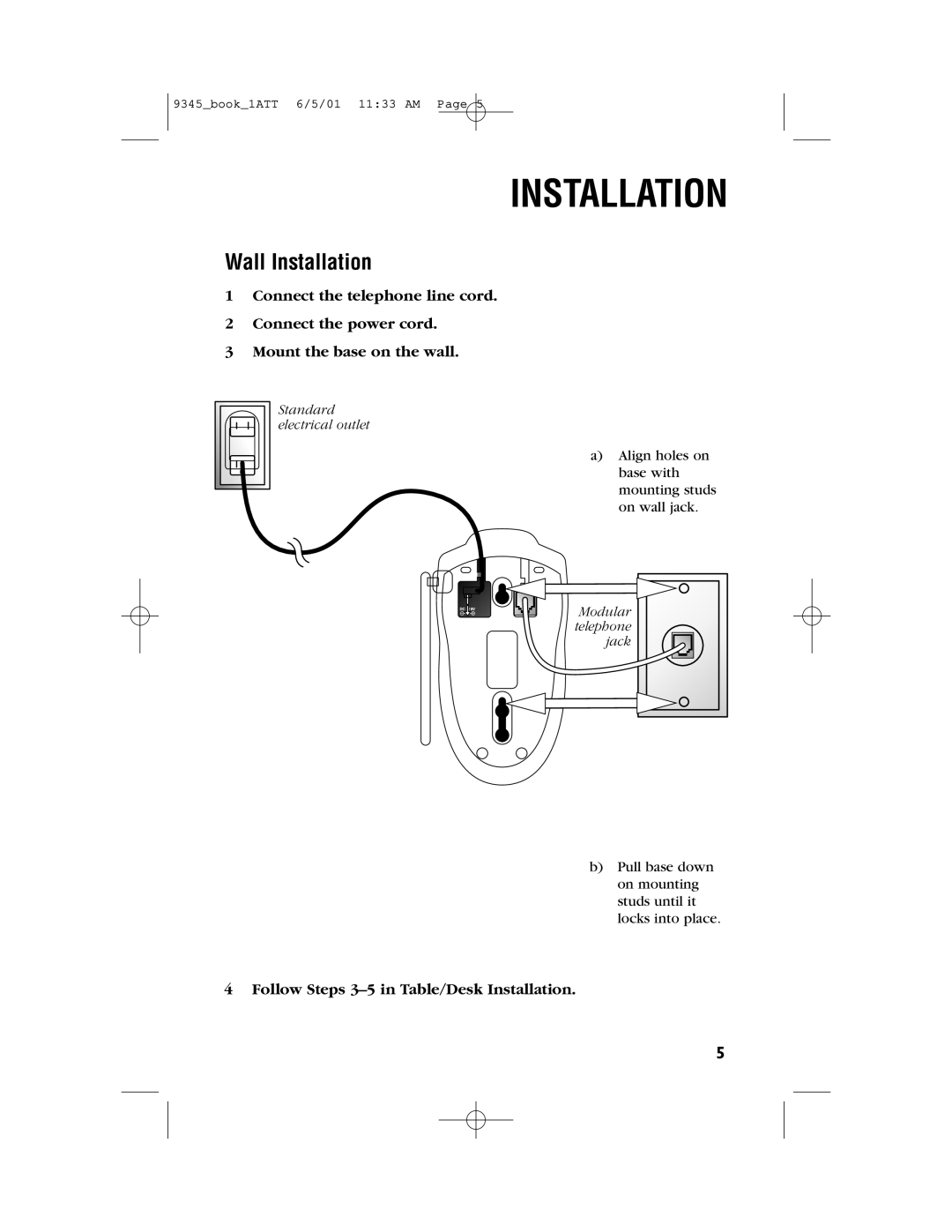 AT&T 9345 user manual Wall Installation 