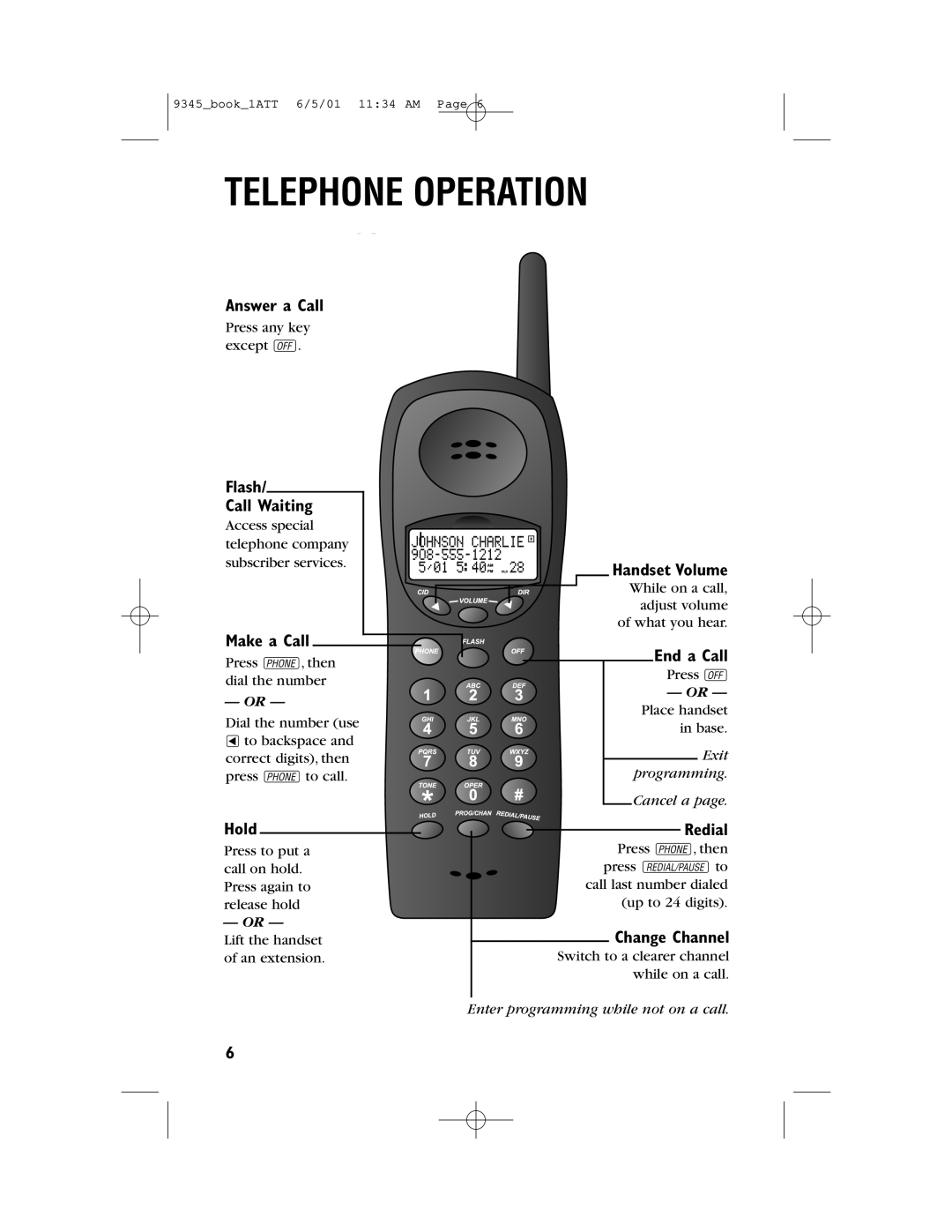 AT&T 9345 user manual Telephone Operation 