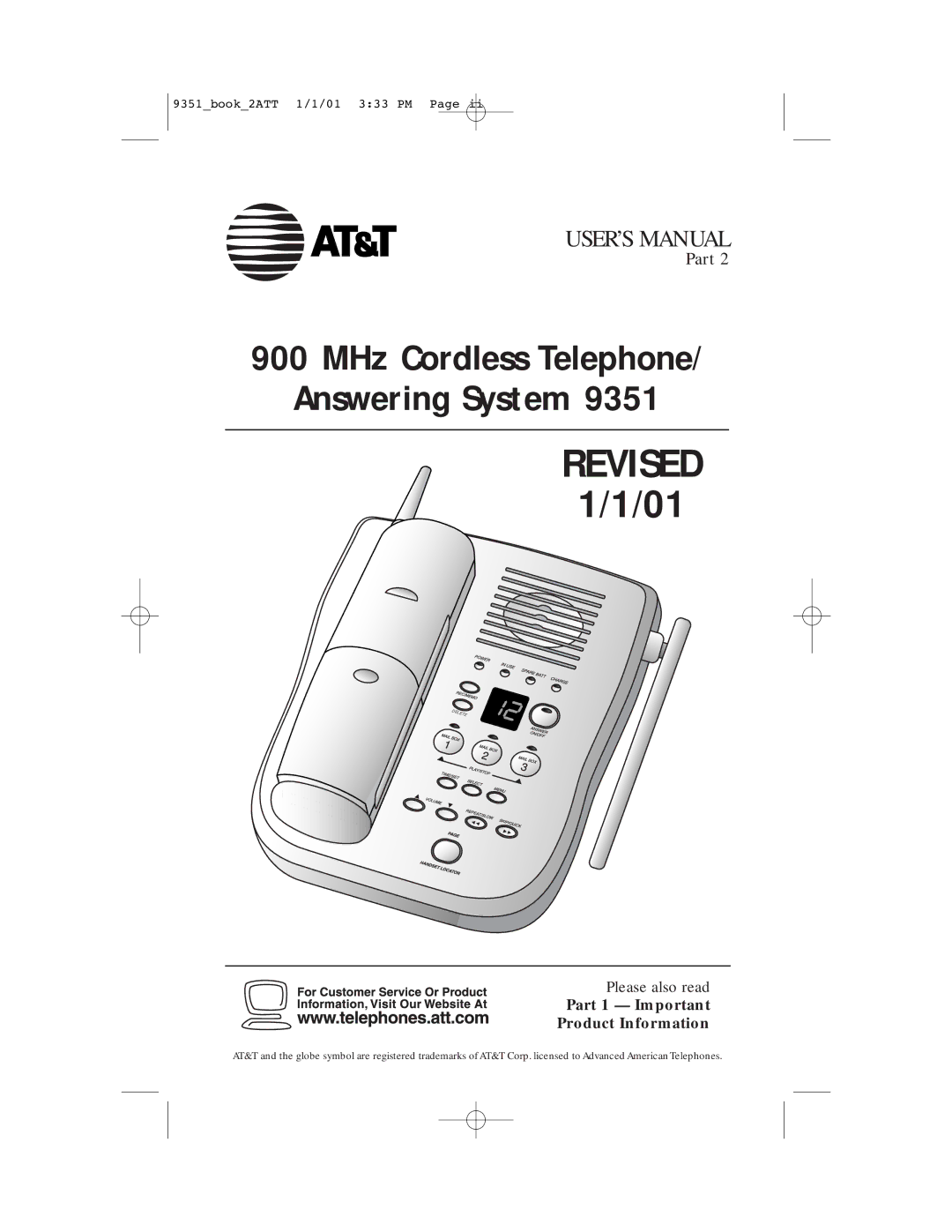 AT&T 9351 user manual Revised, Part 1 Important Product Information 