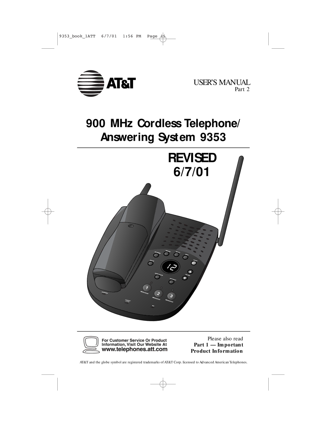 AT&T 9353 user manual Revised, Part 1 Important Product Information 