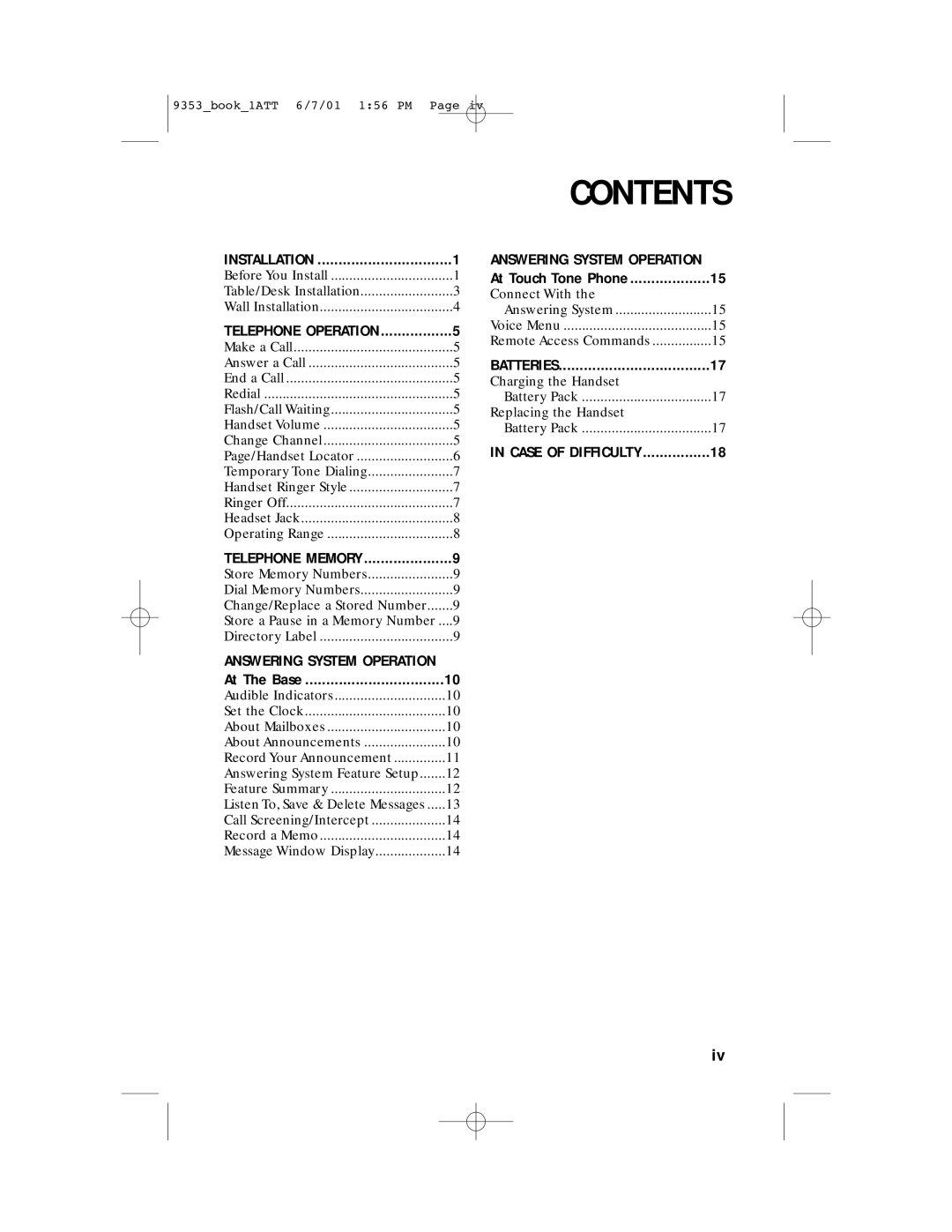 AT&T 9353 user manual Contents 