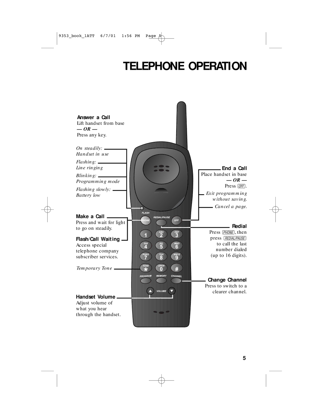 AT&T 9353 user manual Telephone Operation 