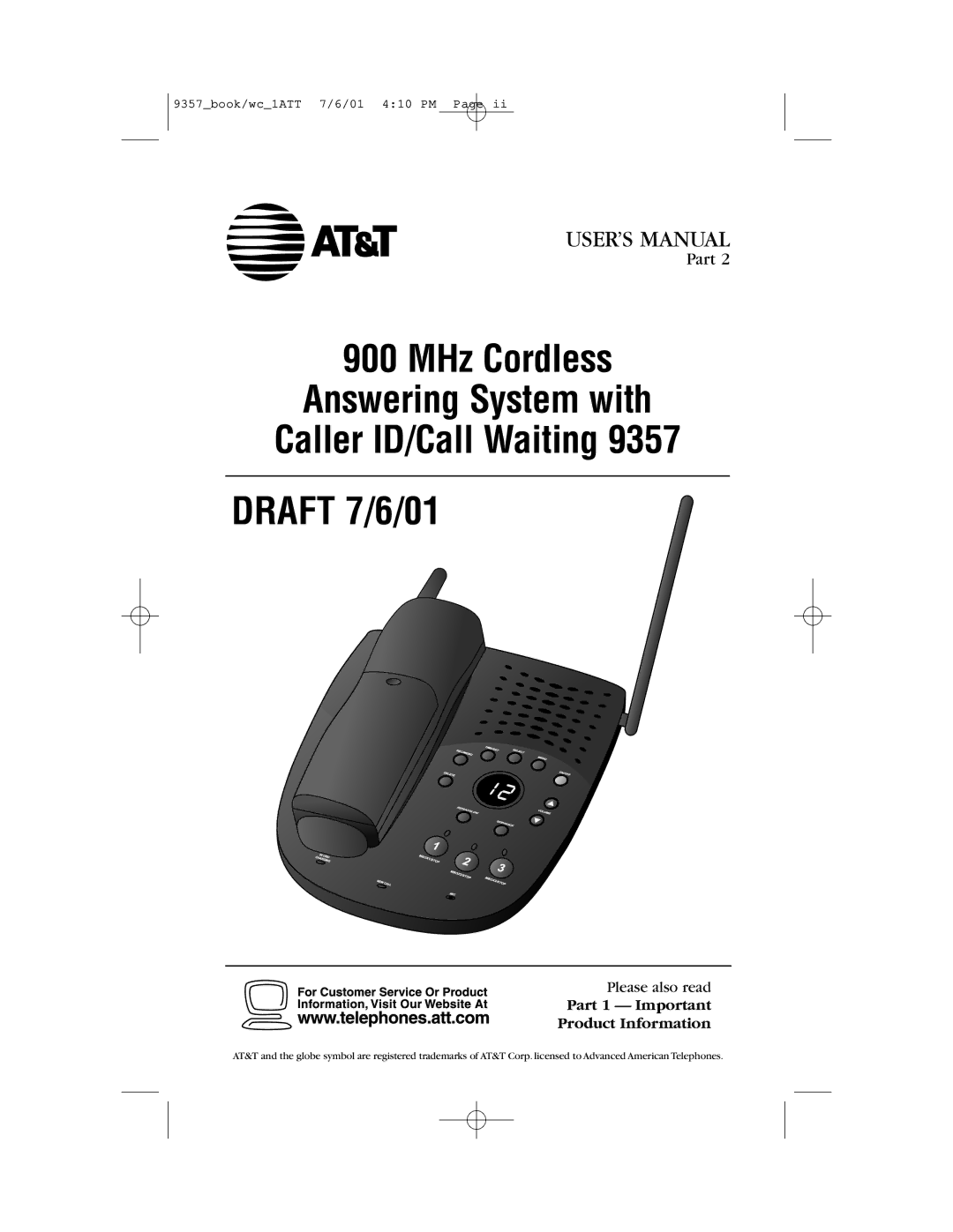 AT&T 9357 user manual Part 1 Important Product Information 