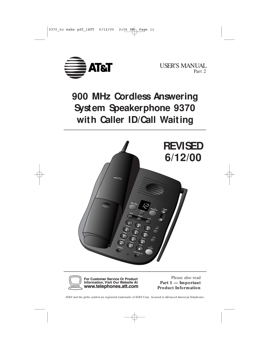 AT&T 9370 user manual Revised 6/12/00 