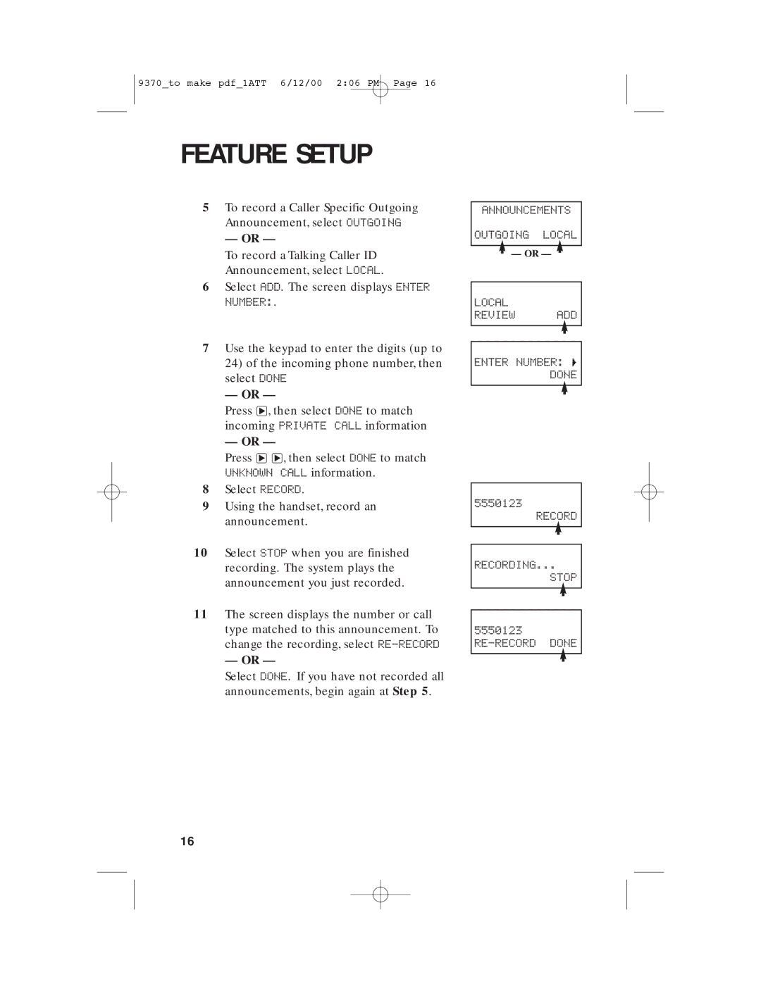 AT&T 9370 user manual Announcements Outgoing Local Review ADD Enter Number Done 